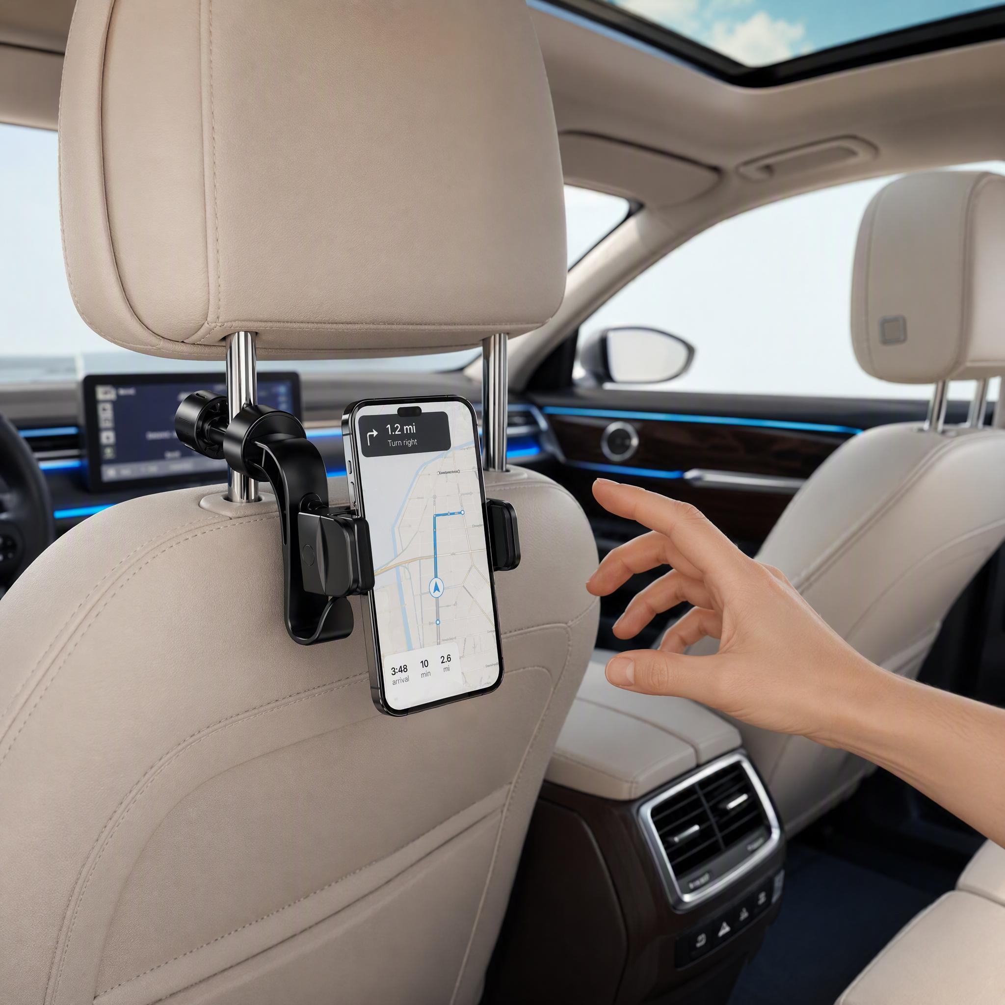 Image of Seat Phone Holder, Multifunctional Hook. 2-in-1 Multifunctional Hook, Suitable For Car Seat Hooks, Rear Seat Telephone Brackets, Durable Hook Brackets, Universal Bag Hooks, Black