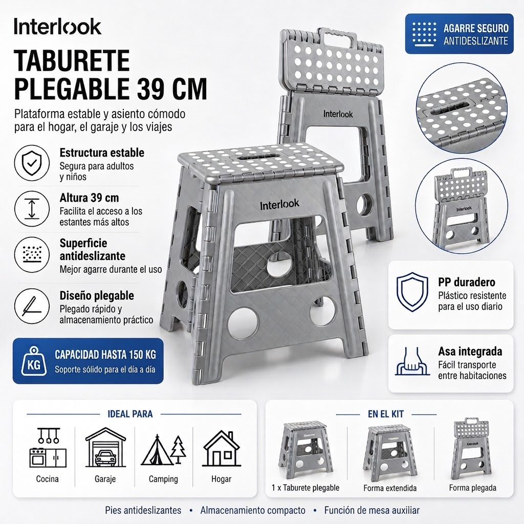 TEMU Taburete Plegable Pedestal de 39 cm Antideslizante