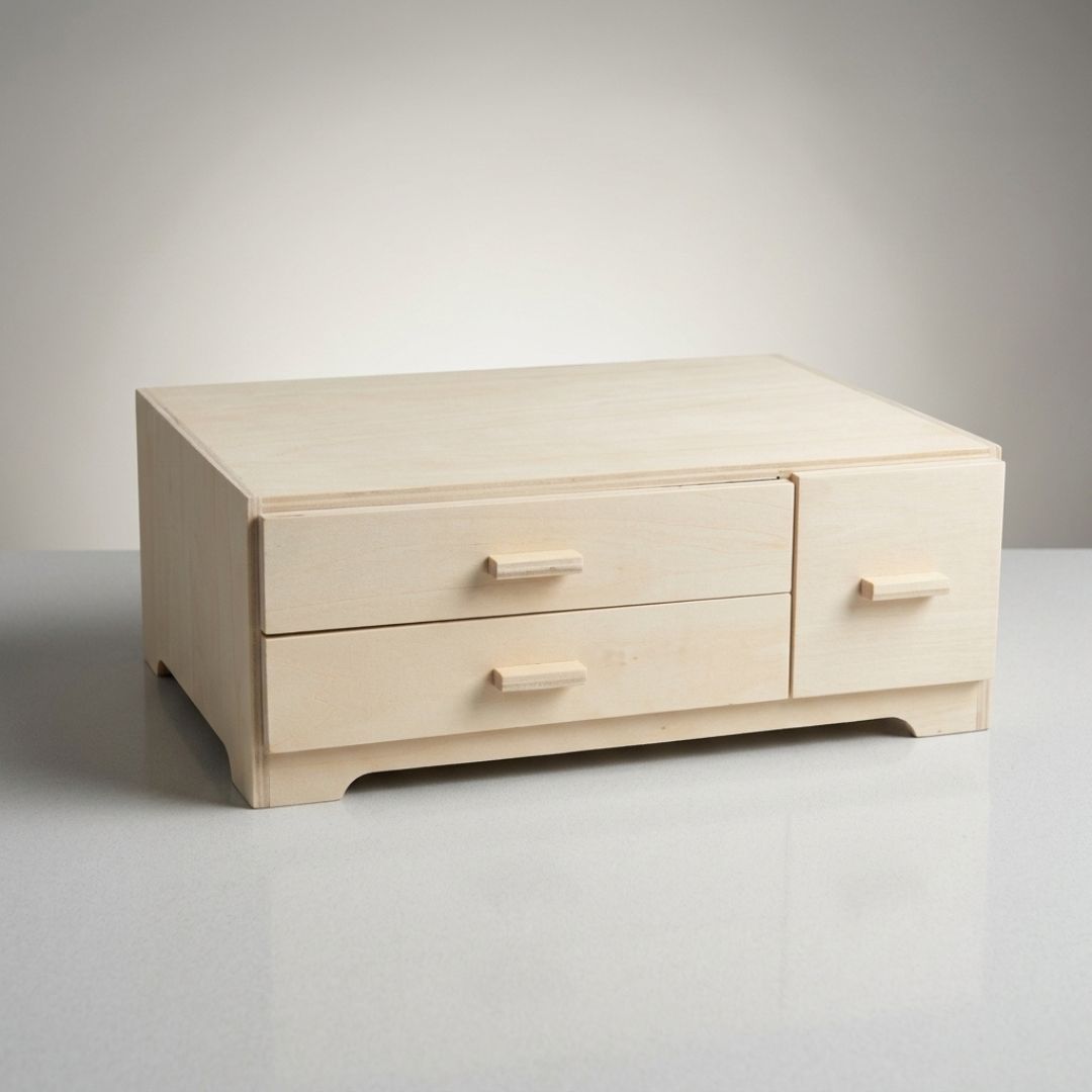 TEMU Cajonera de Madera de Álamo 28x20x11 cm Cajones, Organizador de Escritorio Sin para Joyería, Almacenamiento y Manualidades DIY