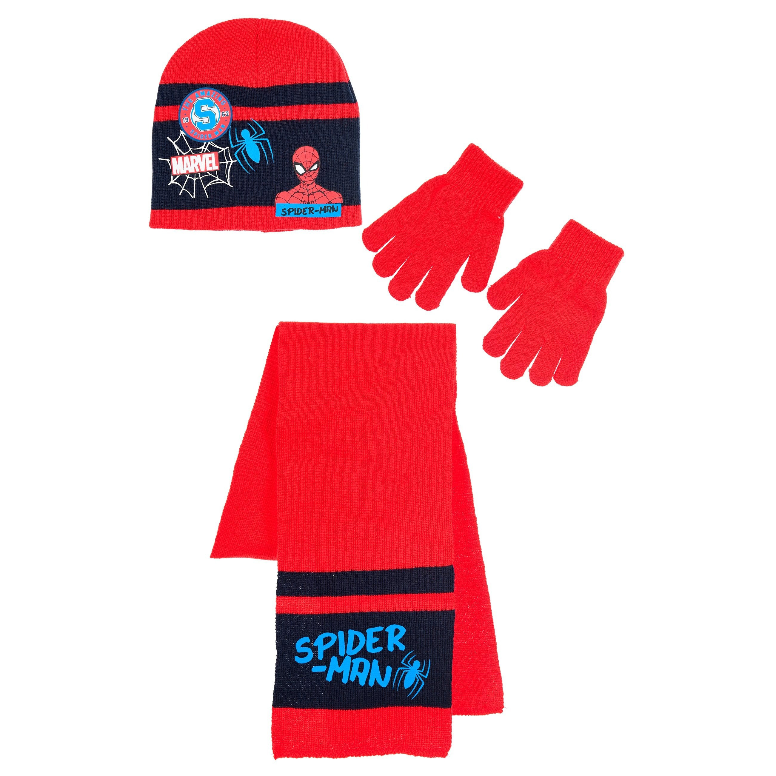 Image of Spider-man Boys' Winter Set: Kids' Hat, Scarf, And Gloves