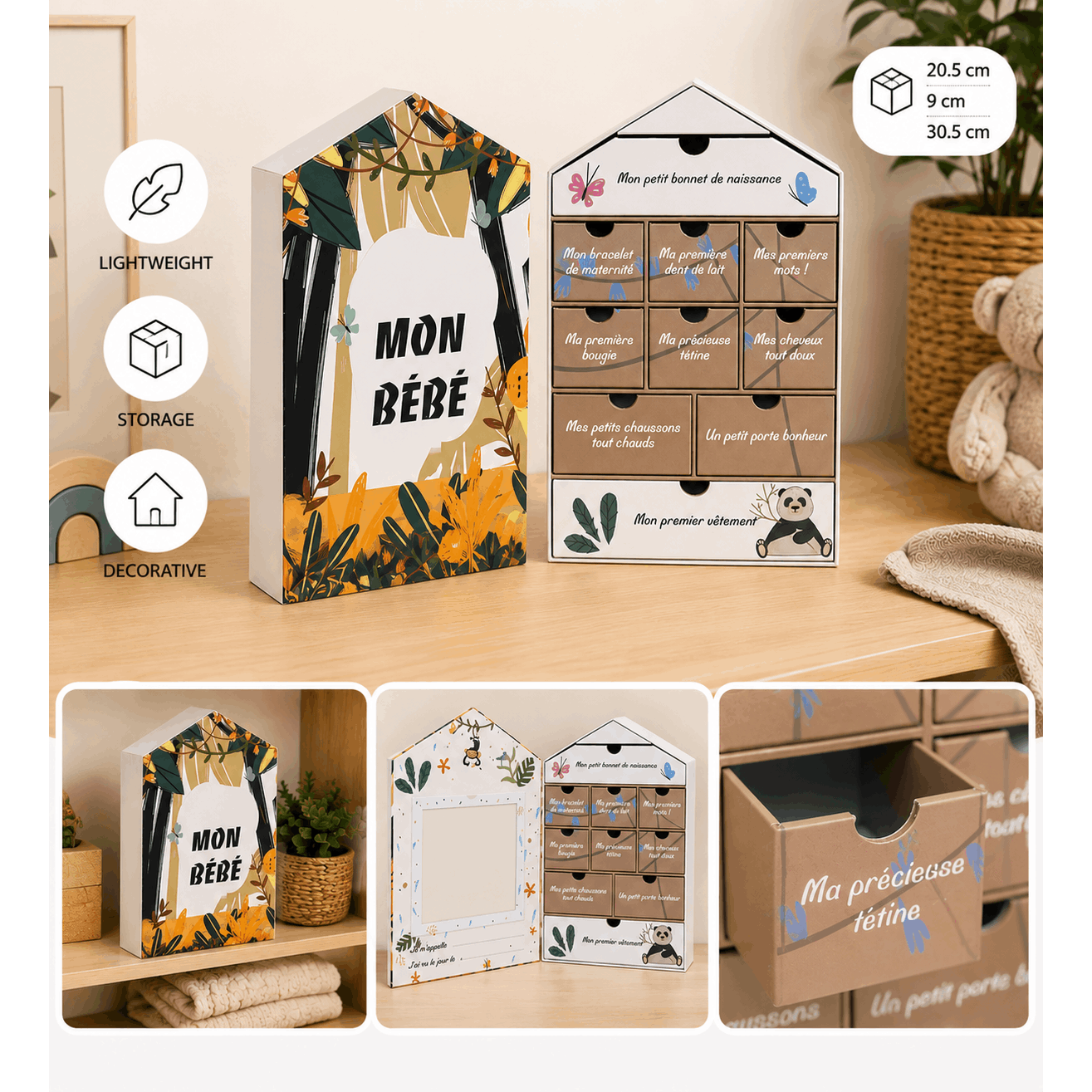 TEMU Coffret de Rangement Décoratif Maison – Boîte en Carton Motif Jungle – 20,5 × 9 × 30,5 cm – Organisation et Décoration Intérieure