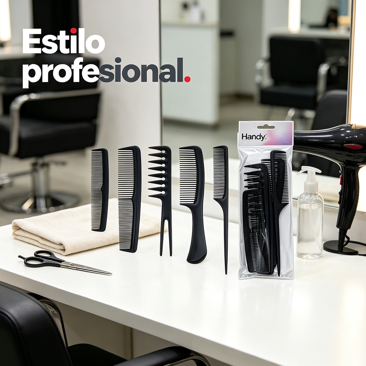 TEMU Set de 5 peines planos para peluquería, resistentes al y no dañan el cabello. peines con funciones diferentes, adecuados para hacer rayas,