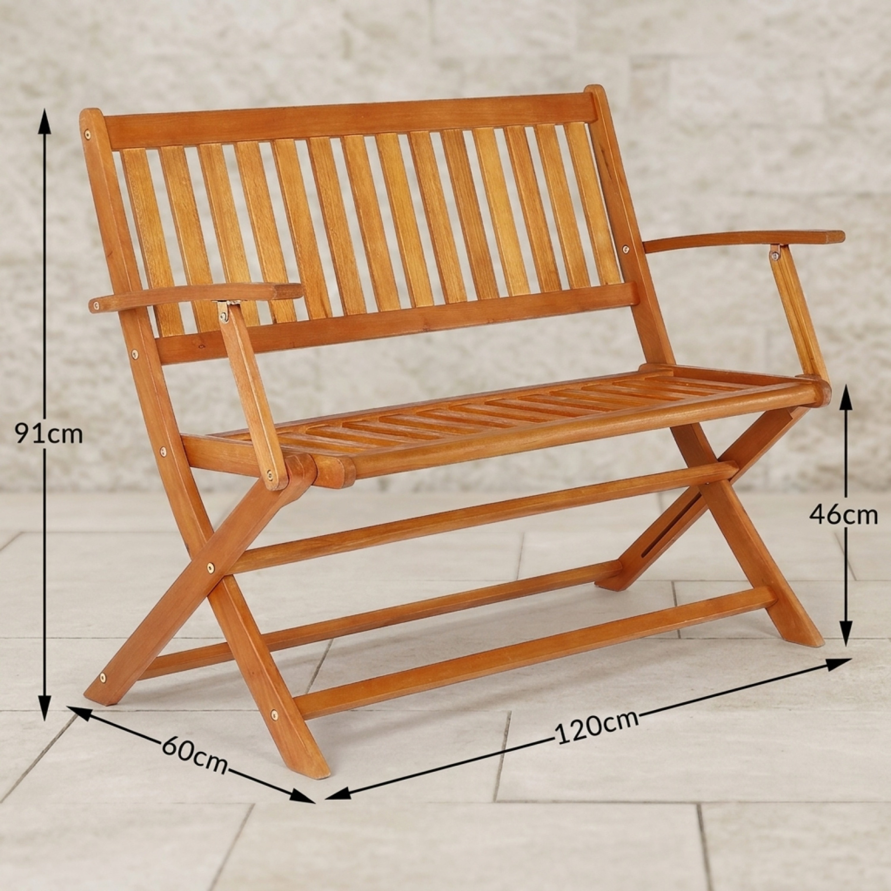 Image of 2-seater Folding Garden Bench, Weatherproof, Supports Up To 320 Kg, Space-saving, With Armrests And Extra High Backrest; Seat Height 46cm