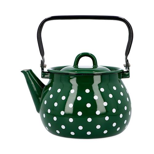 te - 2,5 l emalje te med hvide prikker, stor rustfri stål , emaljerede kogegrej til kogende , brygning af te og , køkken te til induktion, gas, elektrisk komfur, klassisk traditionel te til hjemmet, emaljebelægning, klassisk retro te , varmebestandig, hygiejnisk, let at rengøre.