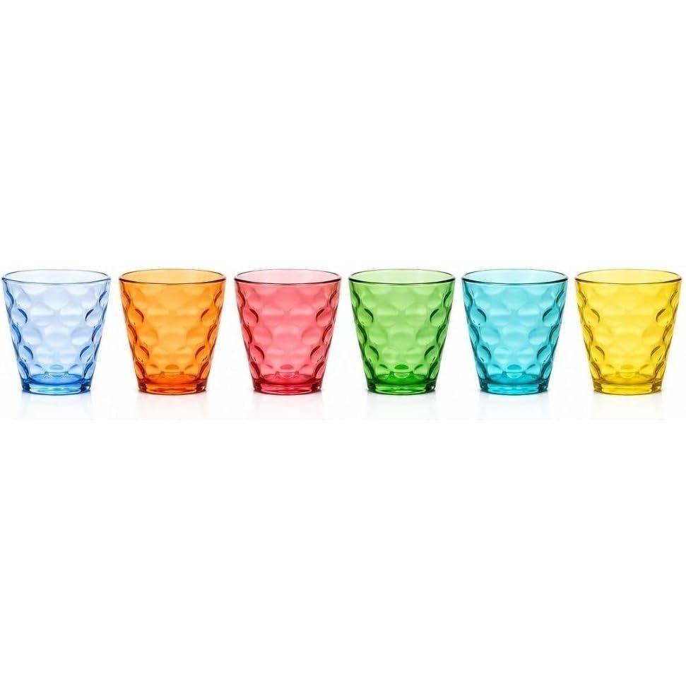 TEMU Lot de 6 verres en verre coloré, 250 ml – Verres à eau, boissons non alcoolisées, jus et cocktails, 6 couleurs assorties, motif à bulles,