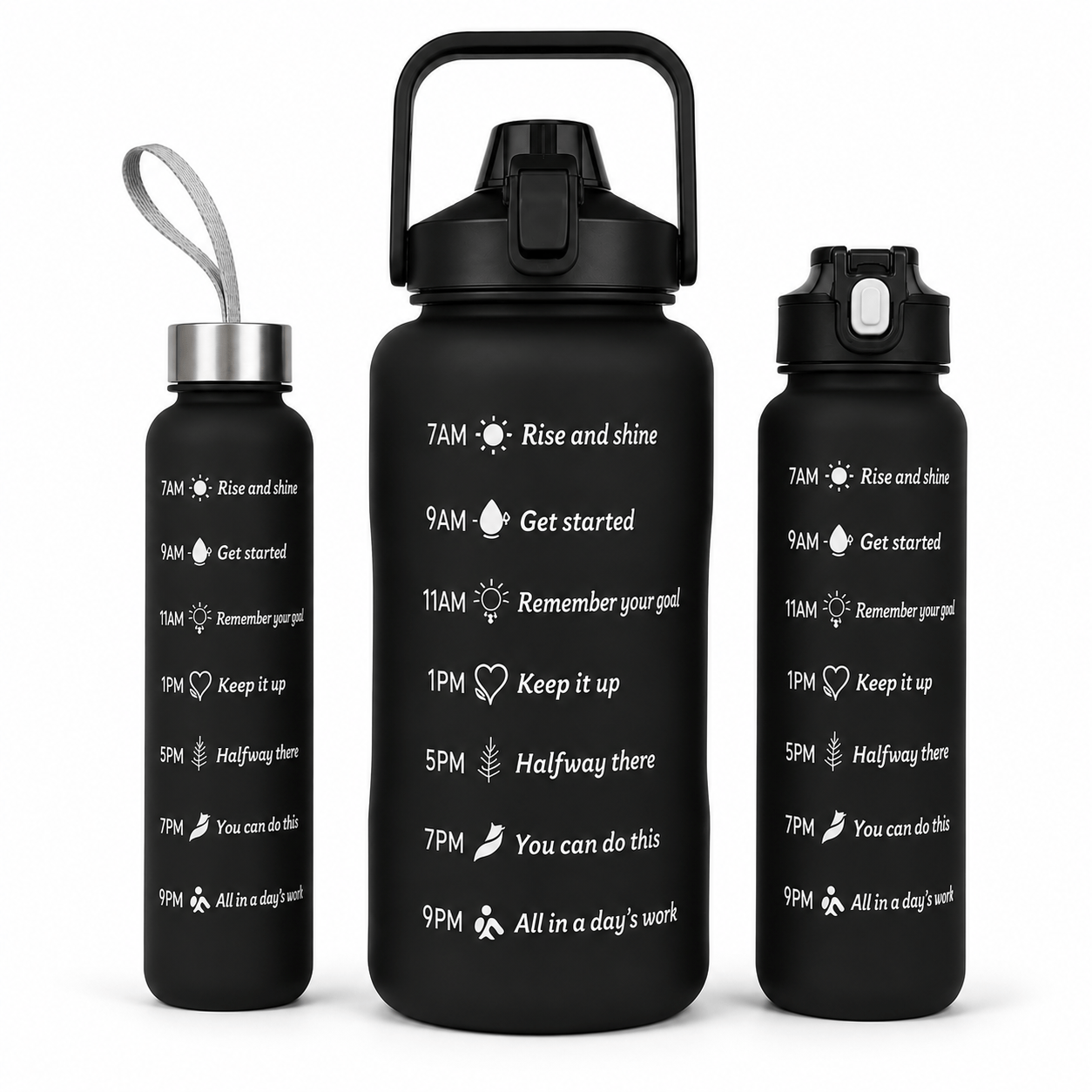 TEMU 3pcs Motivational Water Bottle Set With Time Marker & Straws - Leakproof Sports Gym Bottles Reusable Drinking Bottle For Fitness