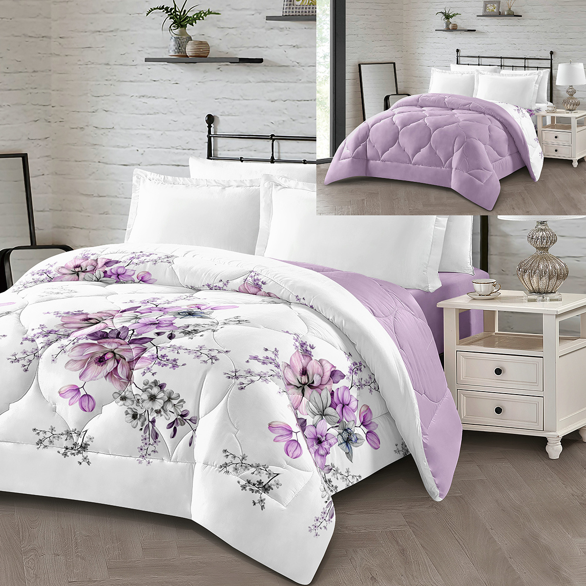 TEMU Edredón Reversible 100% Poliéster Estampado y Color Liso, Edredón y Calientito para Cama, Juego de Cama para Todas