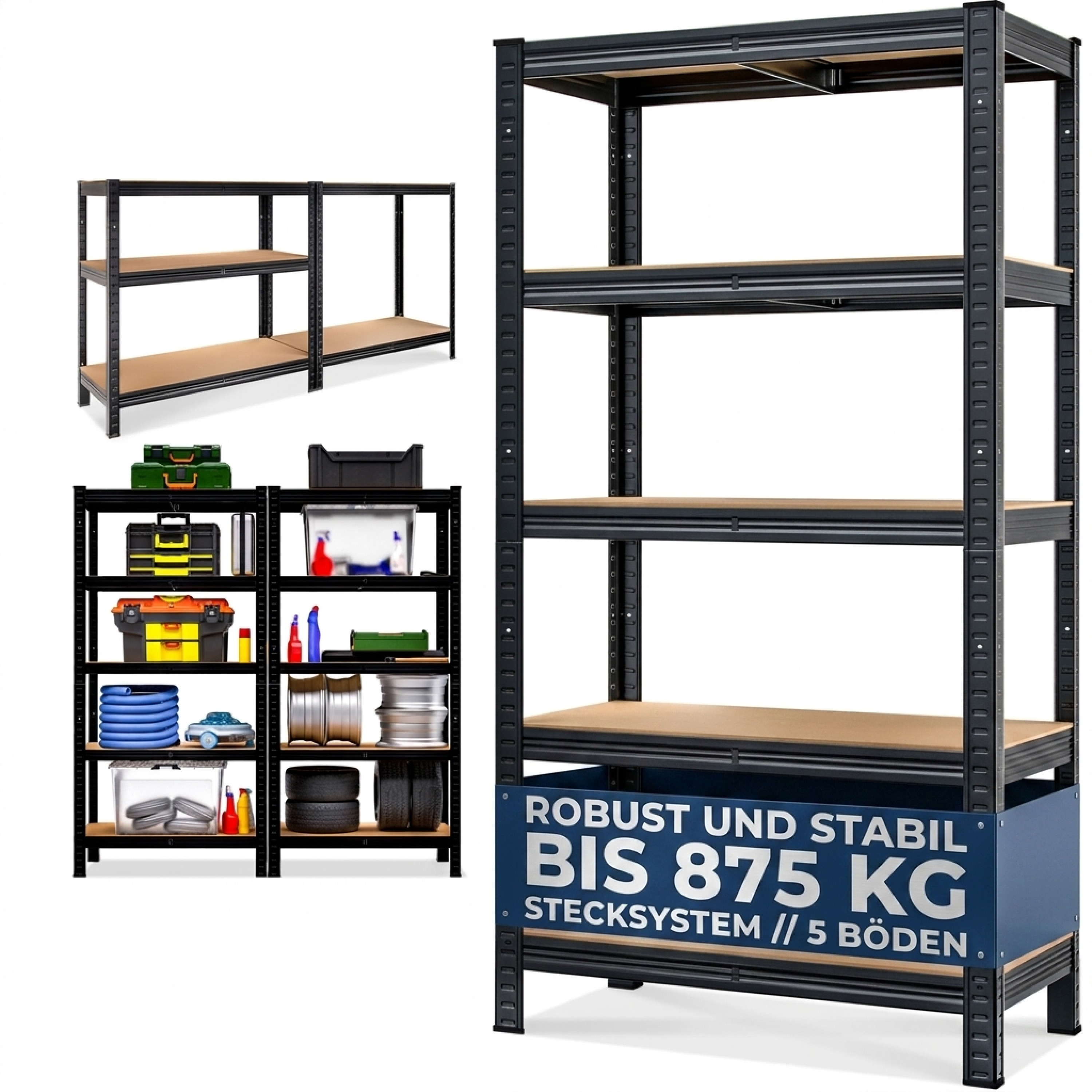 Image of Heavy-duty Shelving Unit 180x90x40cm, 875 Kg, Mdf, Black, Steel, Pegboard Shelf, Storage Rack