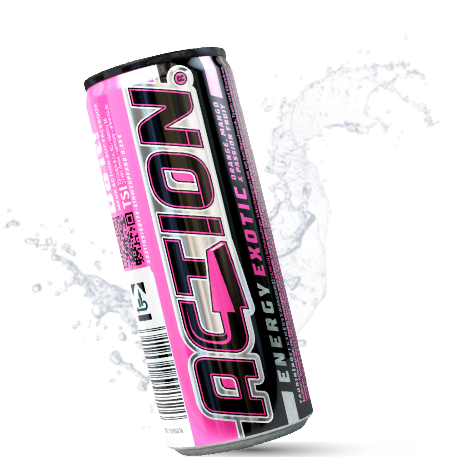 Image of Action Energy Drink Exotic 24 X 250ml Flavor Of Orange, Mango, Passion Fruit Including Deposit