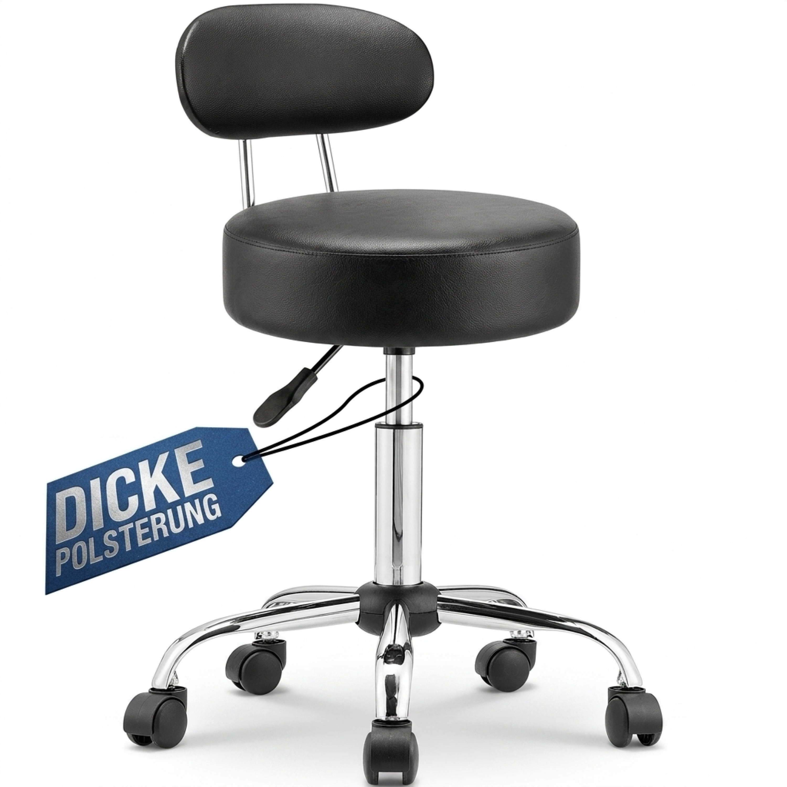 Image of Roller Stools With Backrest, Height Adjustable 10cm Padding, 360°c Swivel, 46-60cm Seat Height, Kitchen Office Stool Swivel Stool Work Stool Stool Black