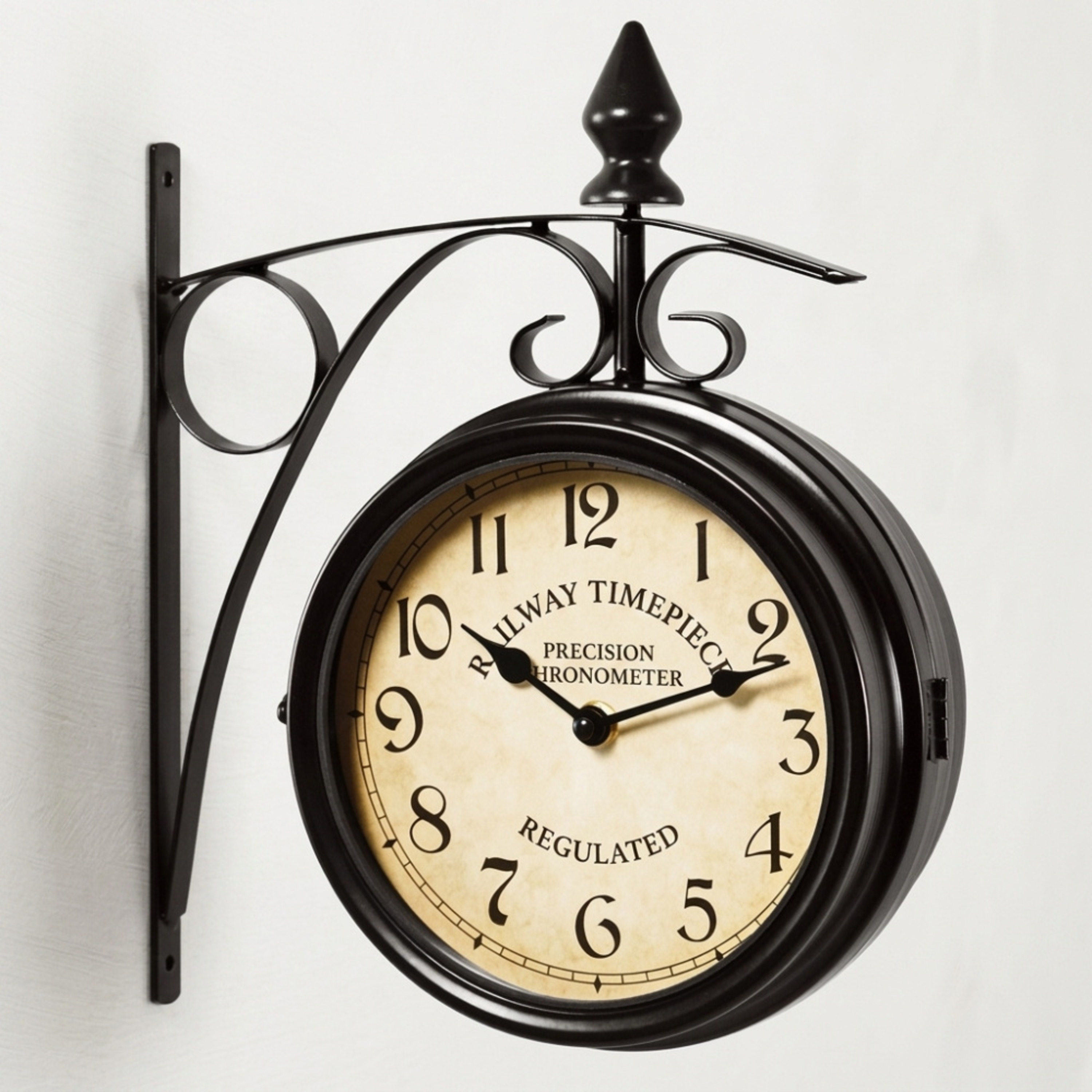 TEMU Reloj de pared vintage de cuarzo con de reloj de arena de cara, reloj de estación de cara, hierro retro negro