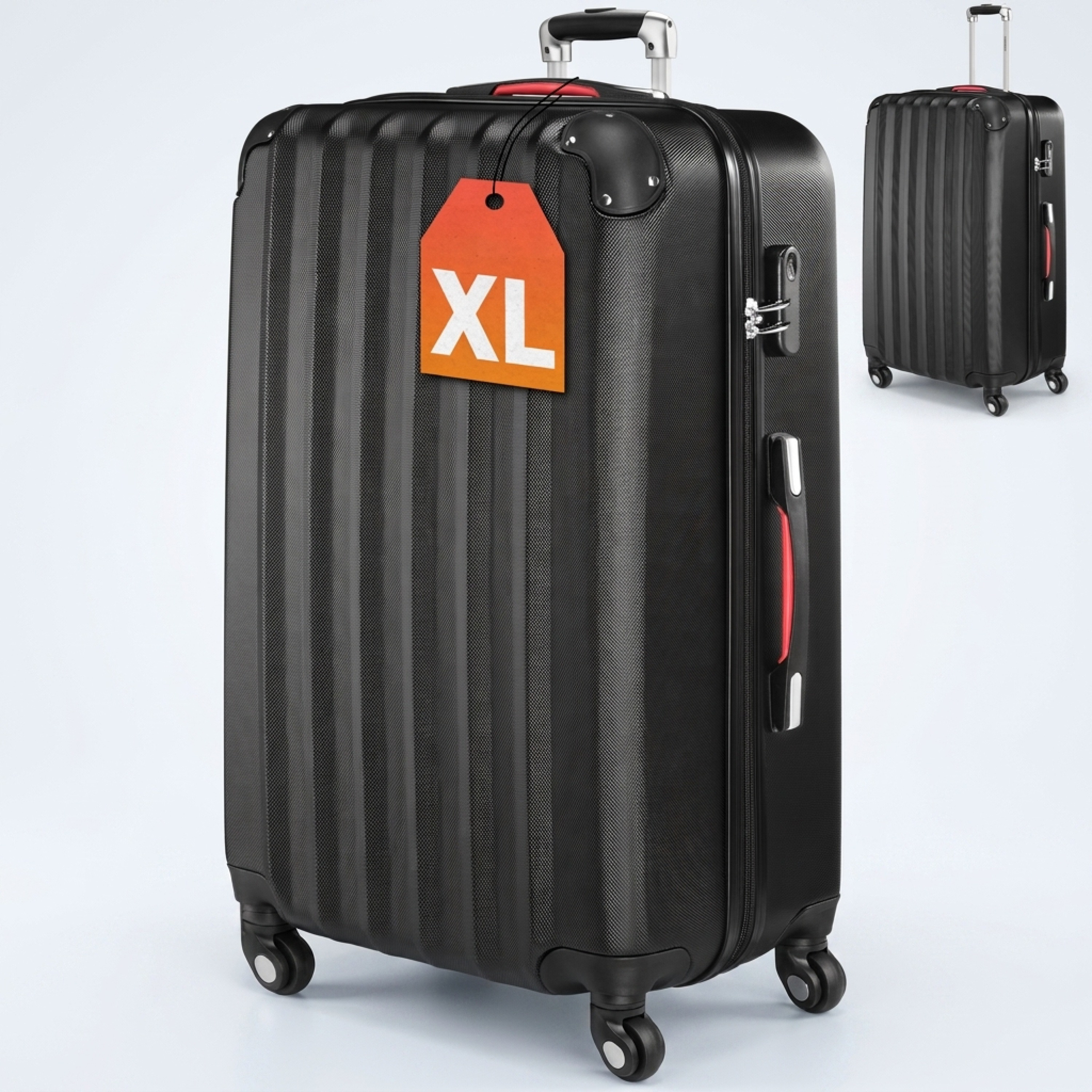 Image of Abs Hard Case Carry-on Luggage With Rubberized Wheels, Telescopic Handle, Combination Lock, Black Xl Trolley Suitcase