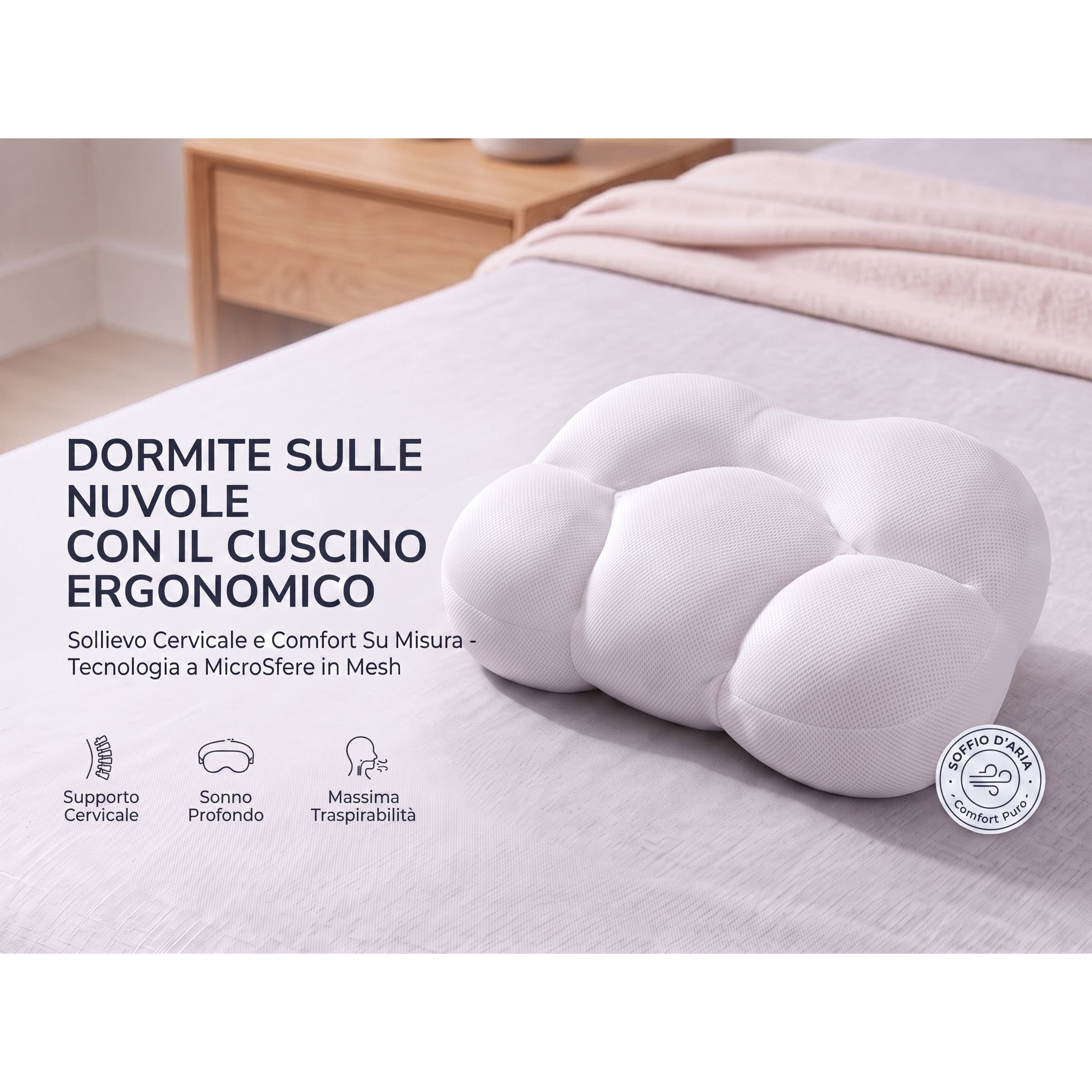 TEMU Cuscino Ergonomico Cervicale con Micro- �� Cuscino Sagomato Traspirante per e Testa, Supporto per Dormire sulla Schiena, Fianco e , Rivestimento