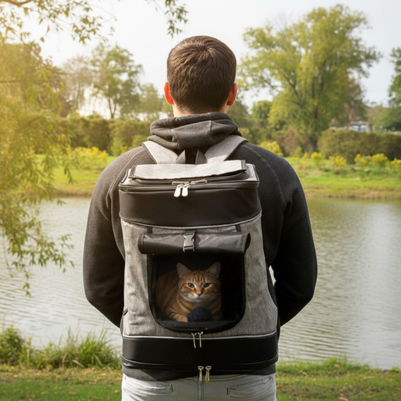 Belviona Collapsible Dog Backpack, 34x30x42 Cm, Oxford Fabric, Mesh Fabric, Water-repellent, With Cushion, Bottle Holder, For , For Dogs Up To 10 Kg