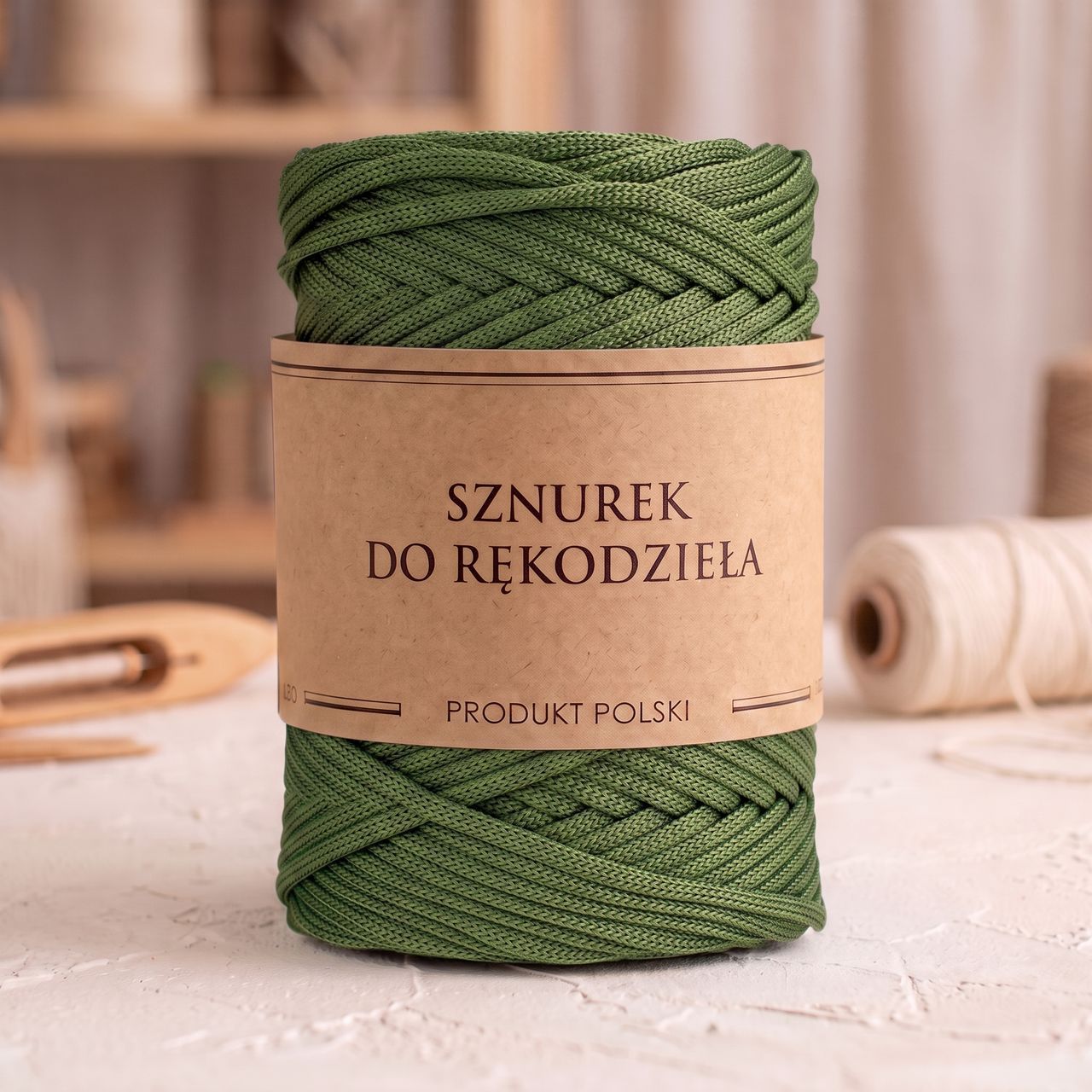 Image of Polyester Flat Rope For Macrame Handicraft Dark Green 5mm 100m