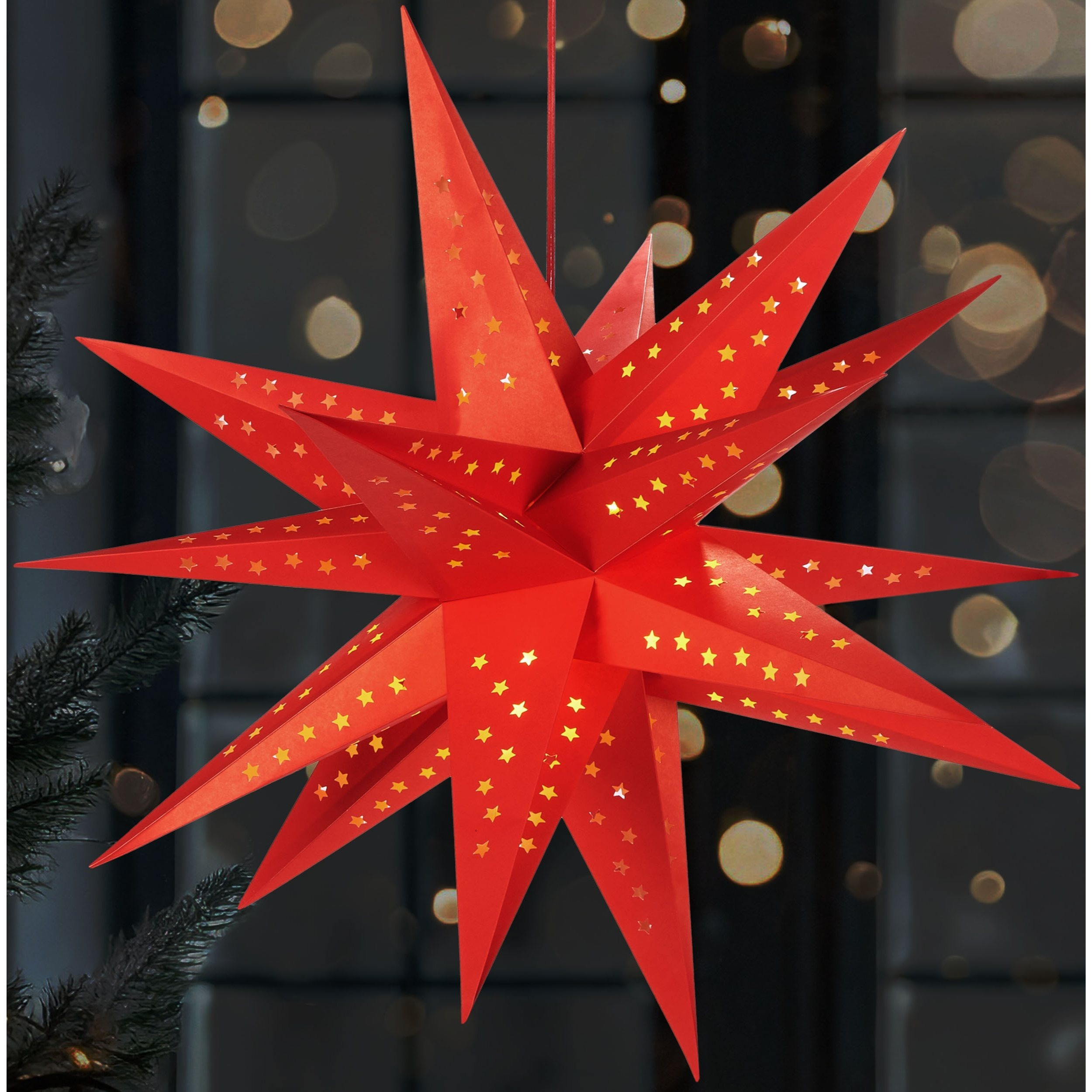 Image of Brubaker 3d Christmas Star For Indoors - 60 Cm Xxl For Christmas - Battery Operated With Timer - Hanging Led Star - Advent Star For Window Decor And Christmas Decor - Paper Star