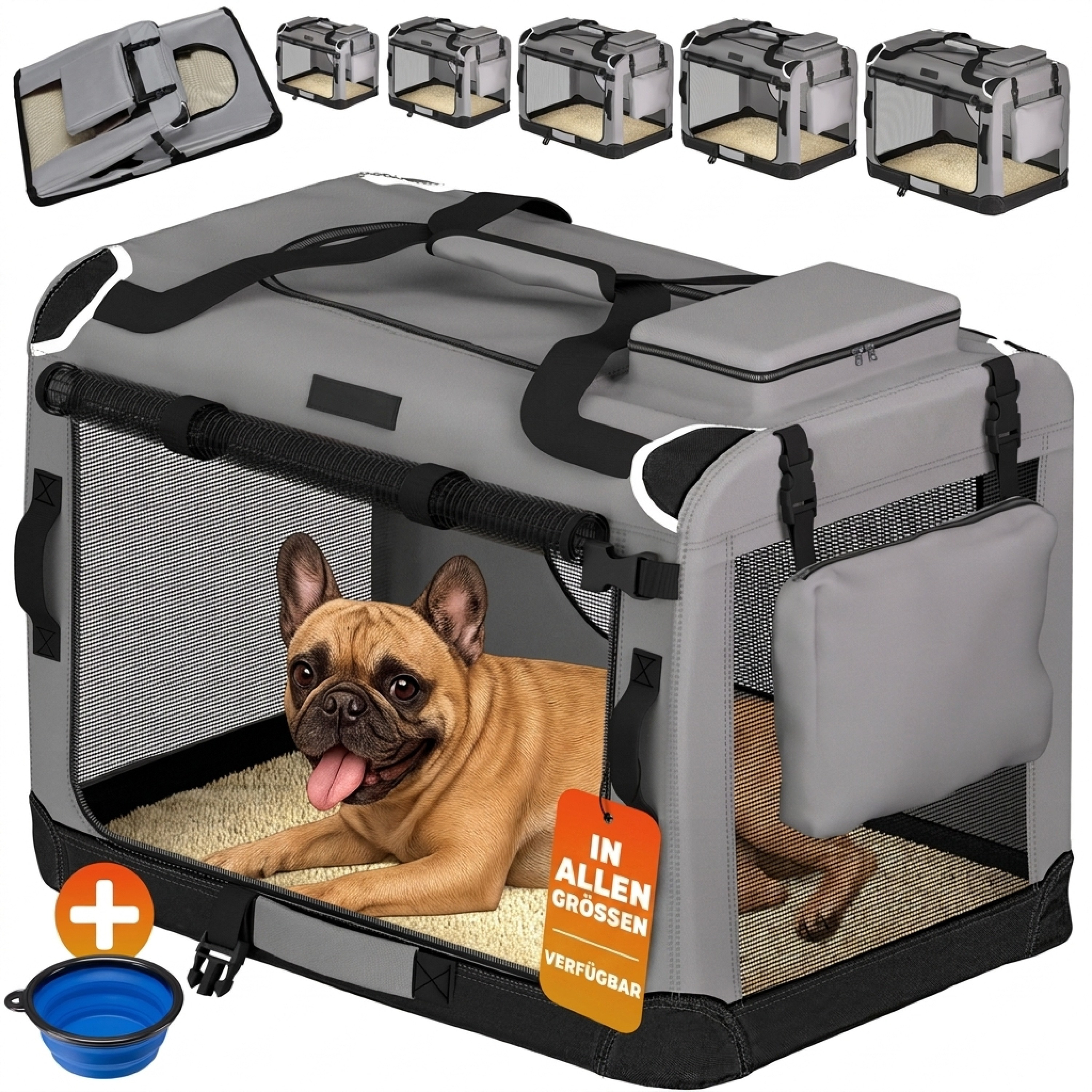 Image of Dog Box L Foldable 70x52x50cm, Car, Breathable, , Easy To Clean, Transport Box, Pet, Cat, Carrying Bag, Grey