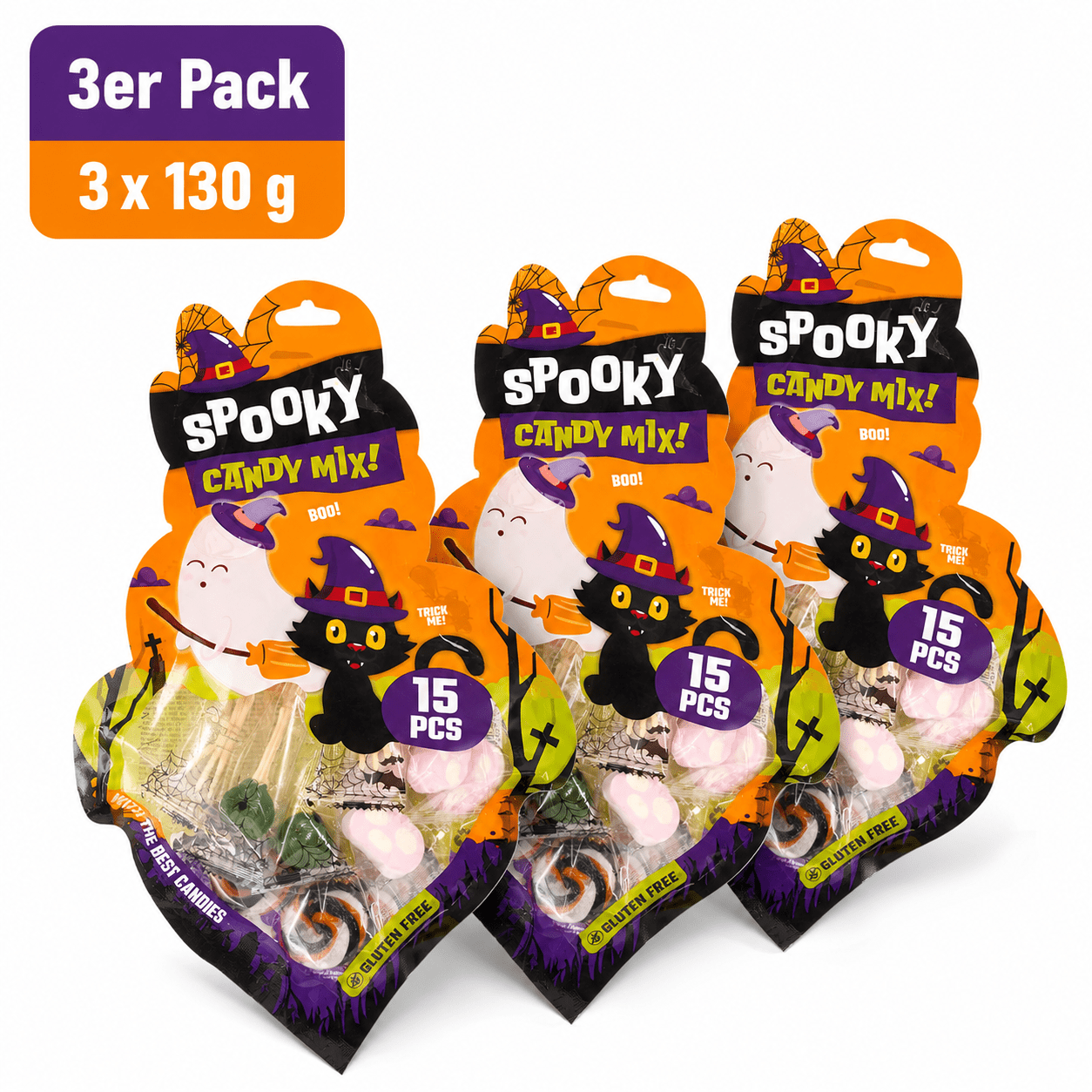 Image of Becky’s Spooky Candy Mix 3-pack – 45 Halloween Candies – 390g Lollipops & Marshmallow Pops – Gluten-free Party Mix
