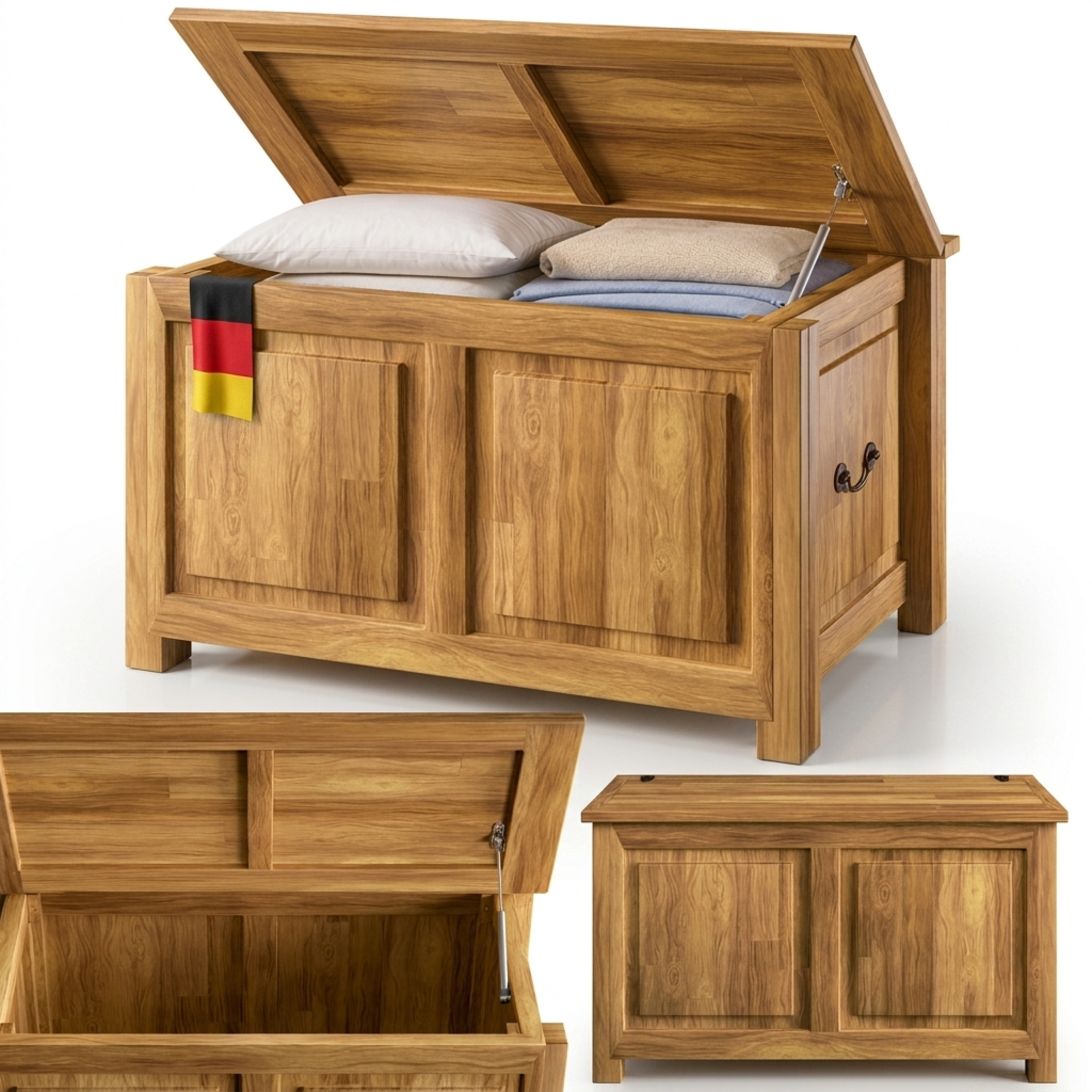 Image of Large Wooden Chest With Lid, 103l Volume, Bench Storage, 160kg Load Capacity, Acacia Wood, Hallway , , Brown