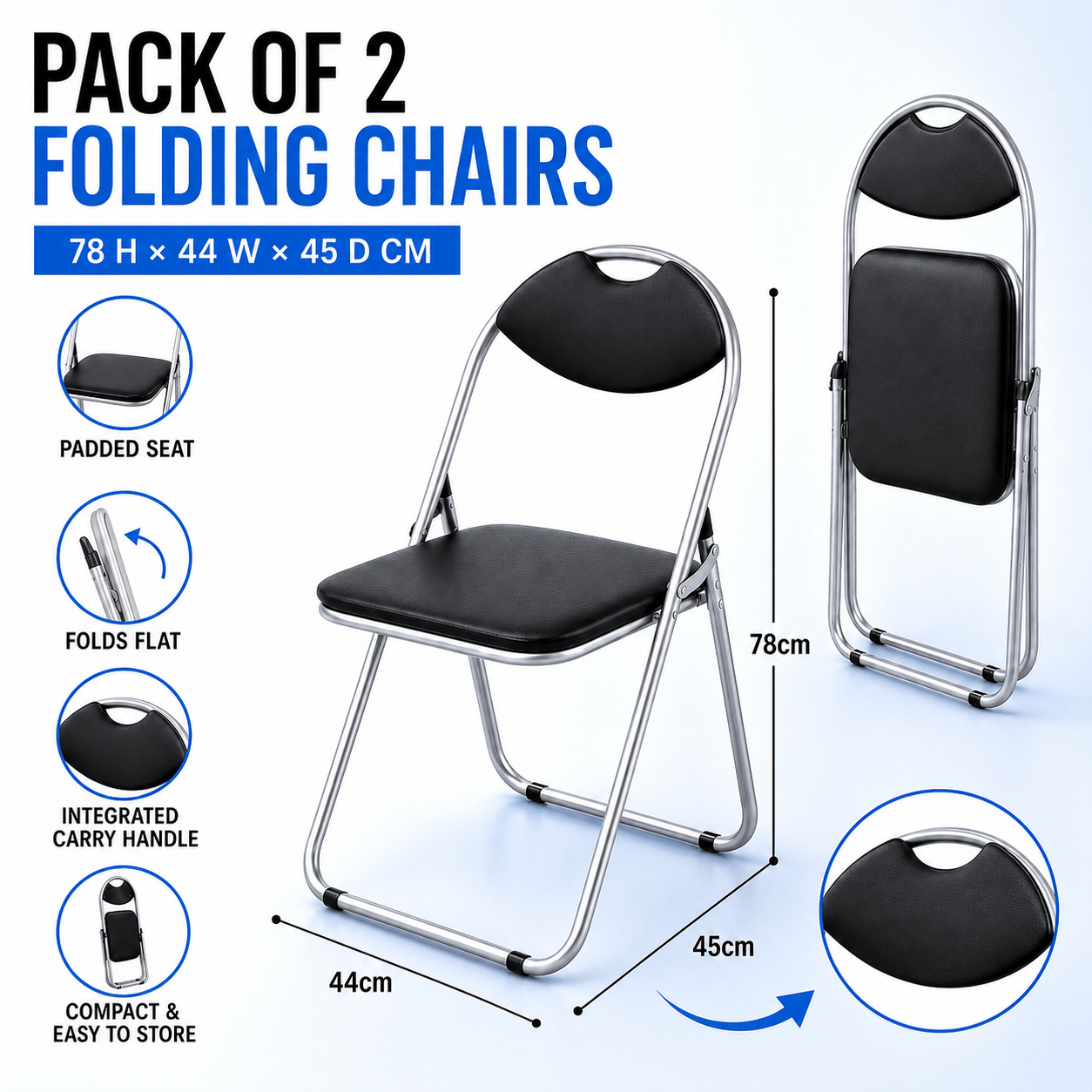 TEMU 2-pack Folding Chairs – , 110 Kg Load Capacity, , Wipe-, Lightweight & Space-saving – Portable Chairs For Office, Events & Occasional Use