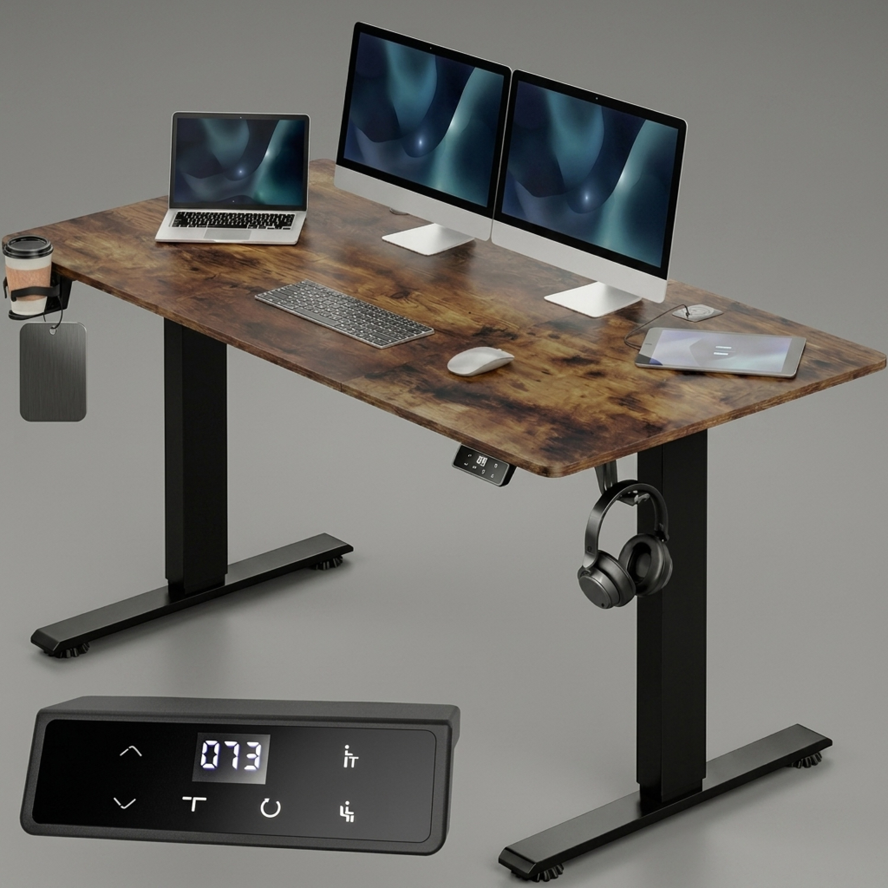 Image of Electric Height-adjustable Desk 160 X 70 Cm With Wireless Charger & Usb-c/a Port, Lcd Display, Memory Function, 80 Kg Load Capacity, Ergonomic