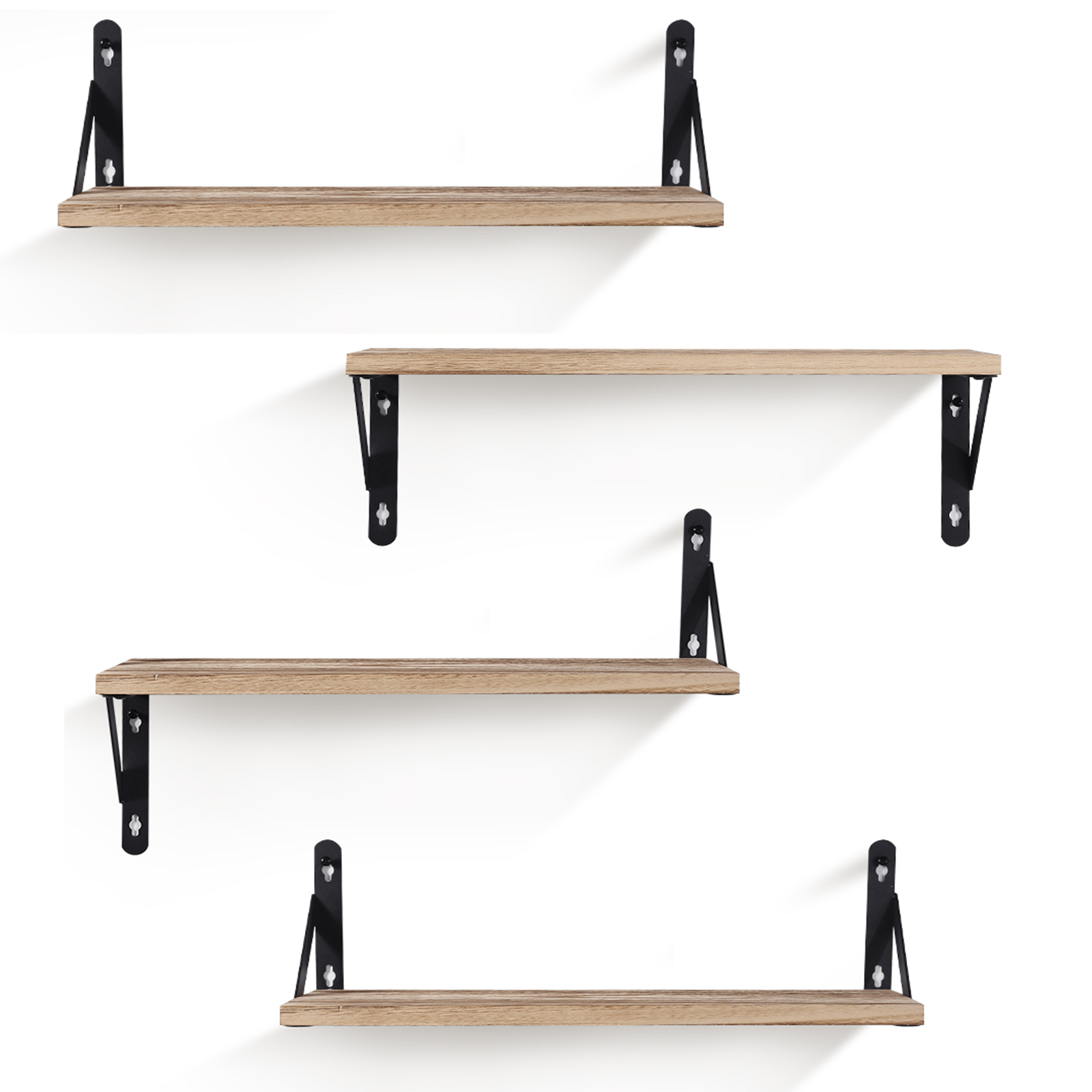 Image of 4pcs Wall Shelf, Floating Shelf, Shelf Board, Stable Wall Boards, 2 Assembly Options, 44 X 18 X 4.5 Cm Hanging Shelves, For Bathroom, Bedroom, Kitchen, Office, Living Room