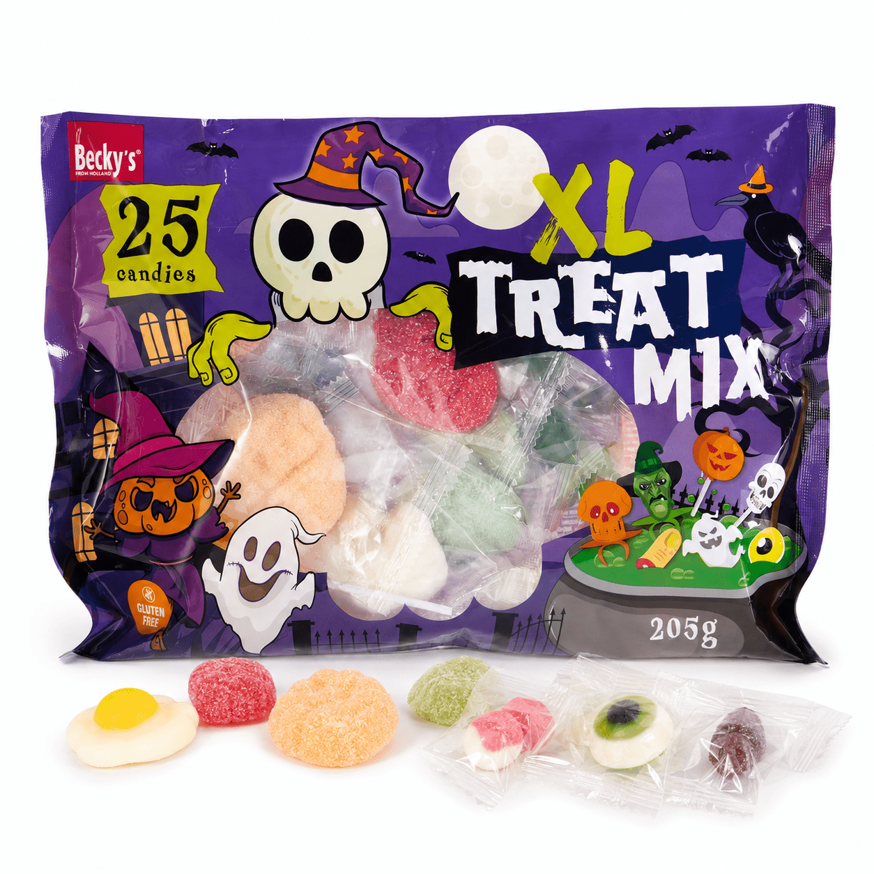 Image of Becky's Xl Treat Mix Halloween Sweets 205 G – 25 Individually Wrapped Candies – Fruit Gum, Lollipops & Marshmallows – Halloween Party Mix