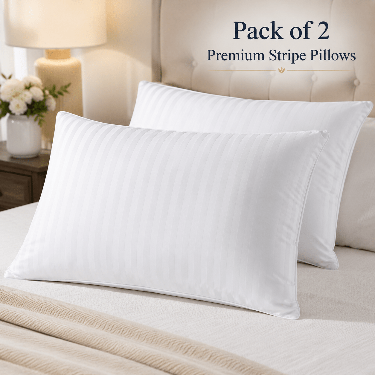 TEMU Pack Of 1,2,4pcs Luxury Striped Bed Pillows – Soft Support Sleeping, Breathable Comfortable Pillows For Home & Hotel Use
