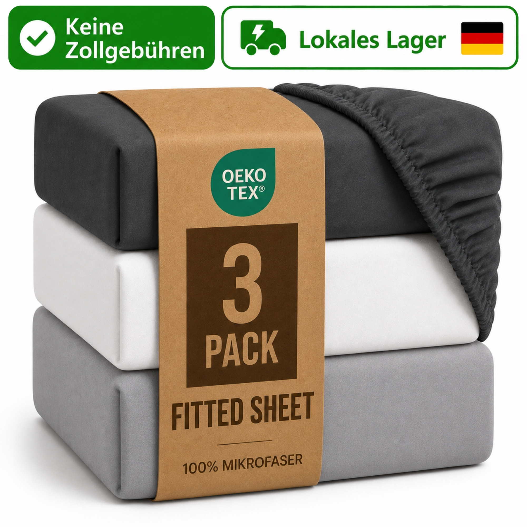 TEMU 3er Set Spannbettlaken 100% Mikrofaser mit Gummizug, Weiche Pflegeleichte Spannlaken für Matratzen, -TEX zertifiziert, 90x200, 140x200, 160x200,