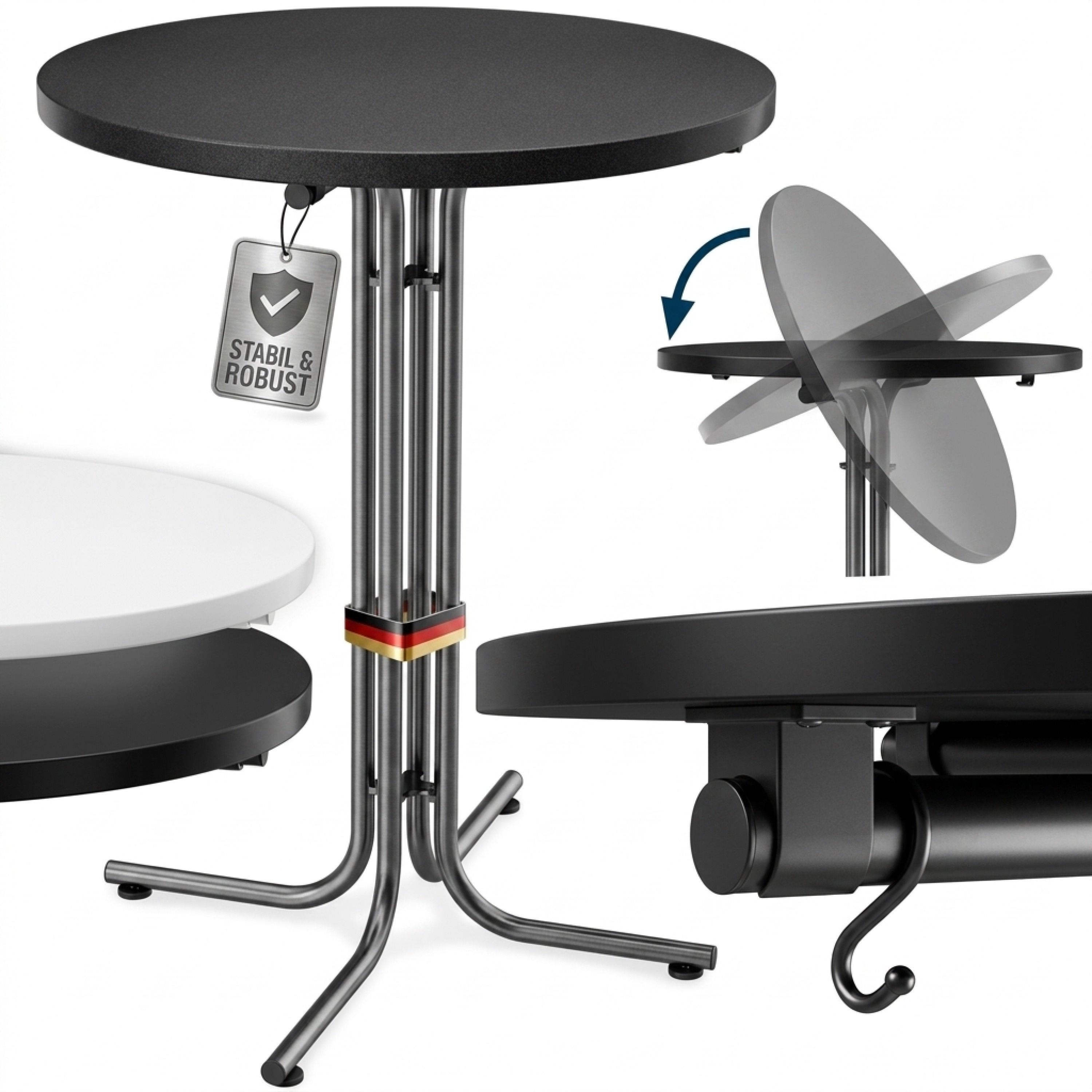 Image of Folding Table 110 Cm High, Outdoor, Ø 70 Cm, Round, Weather-resistant, Grey, Indoor, Party Table, Wedding, Gastro, Bistro Table, Garden Table