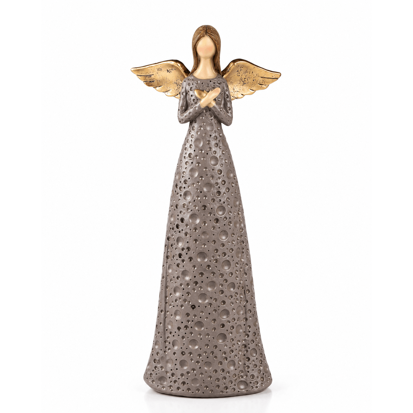 Image of Elegant 32 Cm Grey & Gold - Modern Polyresin Decor Figure | Christmas & Winter Decor