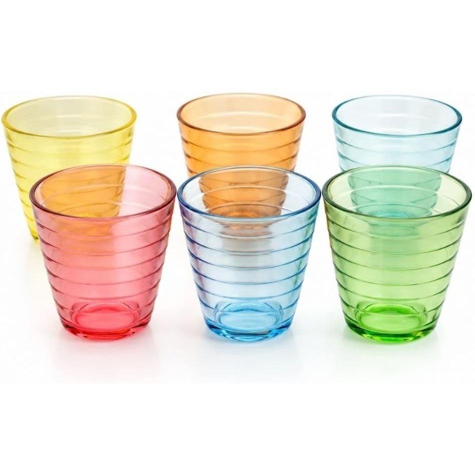 Image of Cecaro Group Set Of 6 Colored Glass Cups, 250 Ml – Striped And Beverage Glasses, Assorted Colors, Durable And Dishwasher Safe