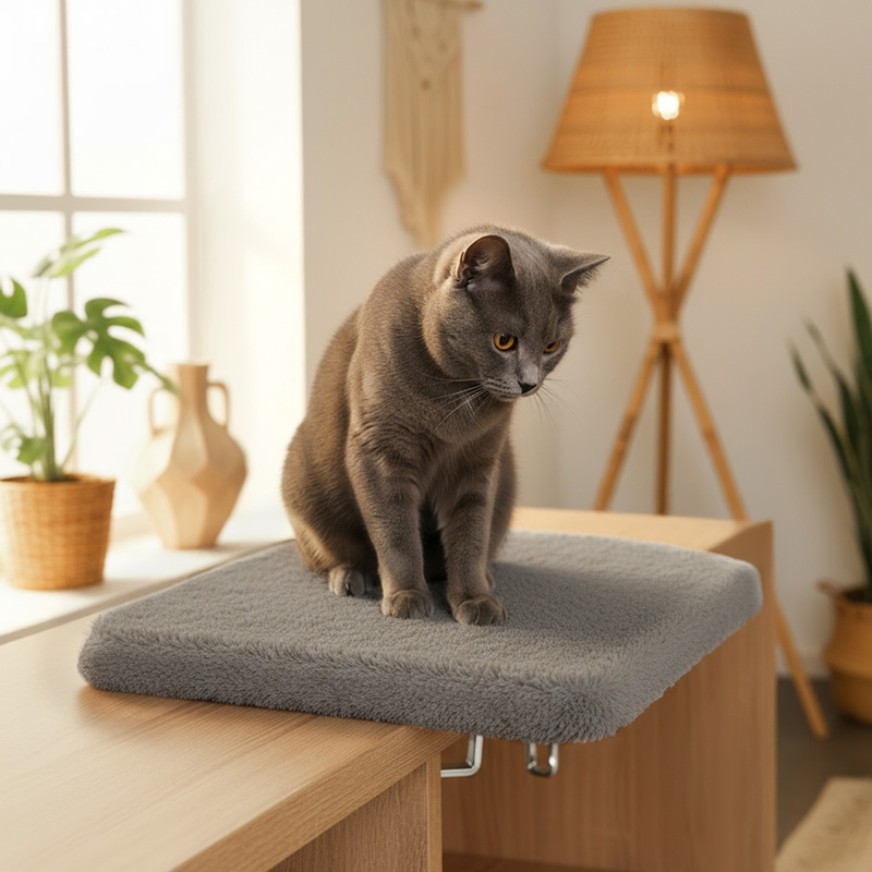 Belviona Plush Window Perch For Cats, 35x50 Cm, Padded Window Bed With Mdf Board, Screw Clamps For No-drill Mounting, Removable Cover, Supports Up To 15 Kg