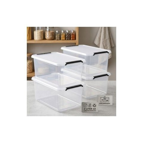 Image of Storage Boxes 4x 2l With Lid, Plastic, Transparent