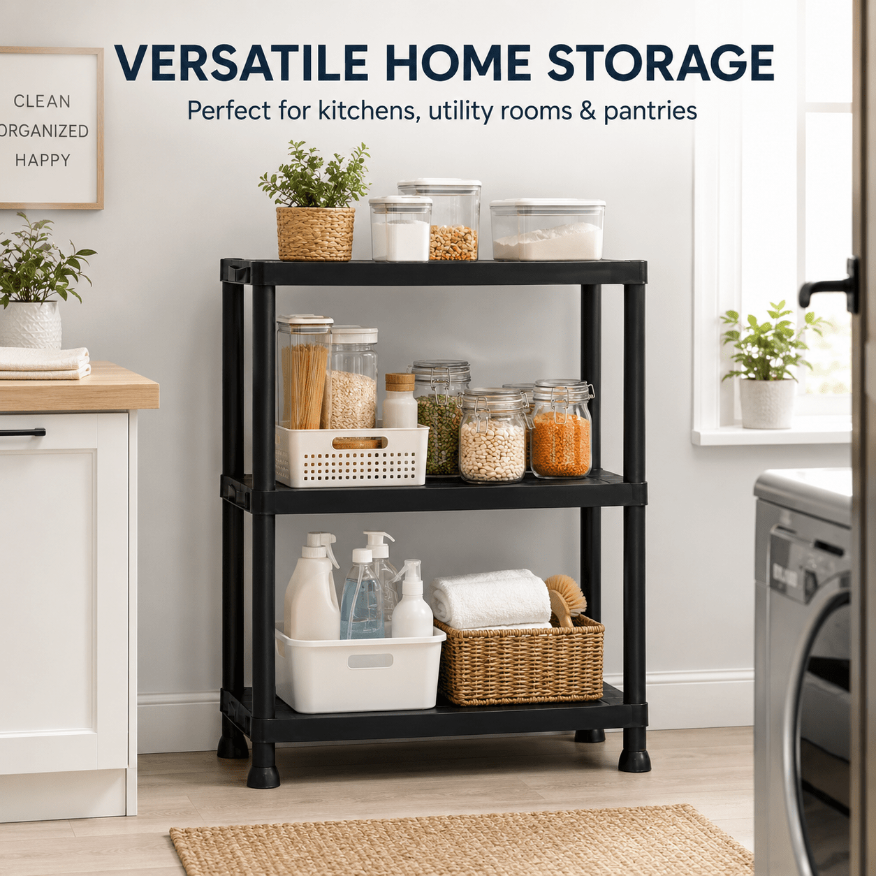 2 Tier Heavy Duty Plastic Shelving Unit for Garage Storage
