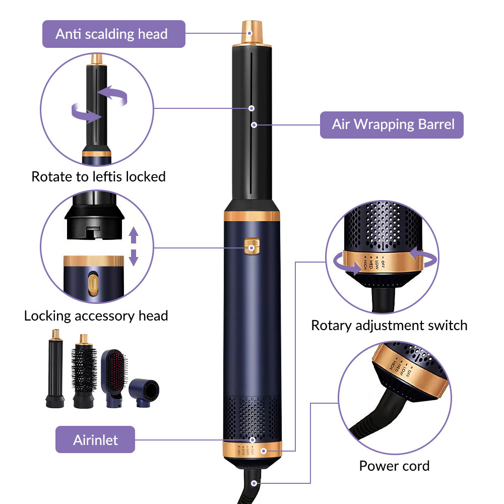5-in-1 Detachable Negative Ion Hot Air Styling Brush Set