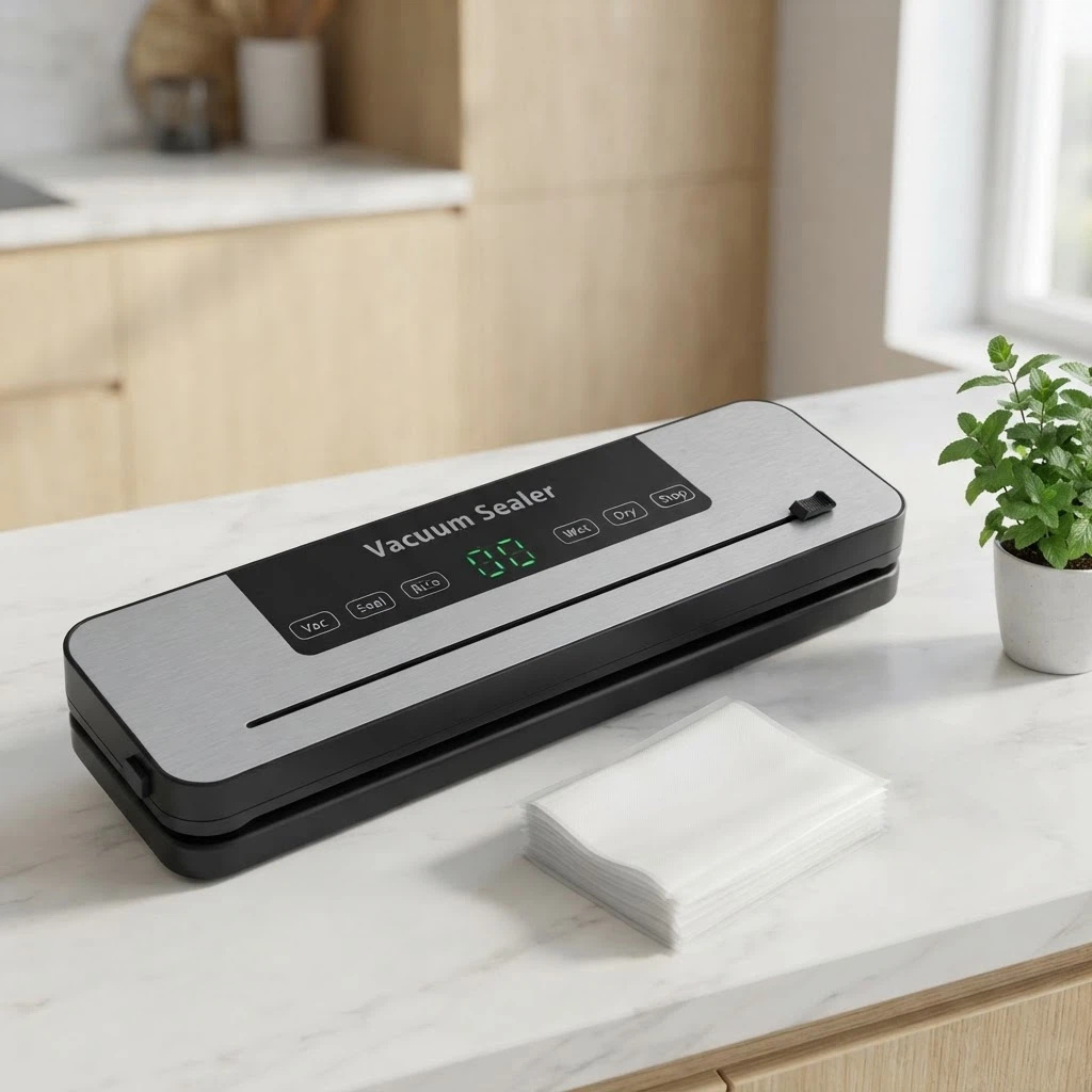 Image of Vacuum Sealer Machine For Food, Compact Food Sealer With 50 Vacuum Bags, Led Display, Built-in Cutter, For Meal Prep & Outdoor