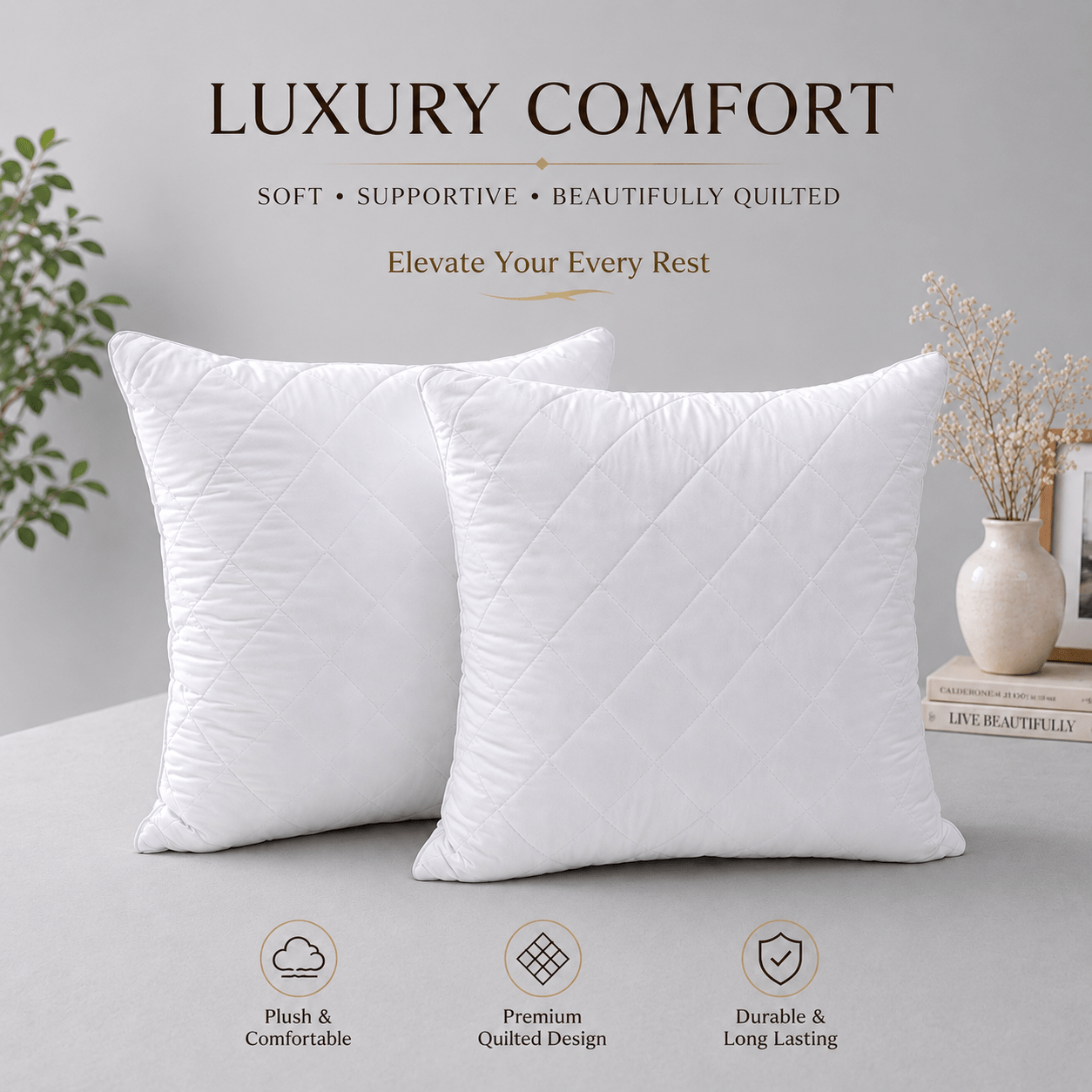 TEMU Microfiber Quilted Cushion Filler Inserts (18x18) Pack Of 2 Cushion Inner Pad (45cm X 45cm) - Fill Cushion Cores Lightweight & Breathable -