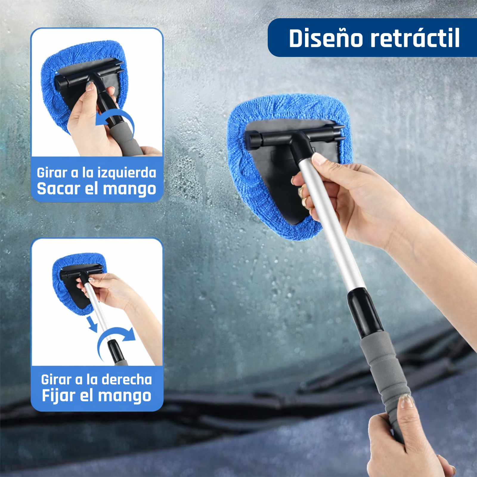 TEMU Limpiador de Parabrisas Interior para Coche con Mango Extensible – Cabezal Triangular Giratorio, Mopa de Microfibra Reutilizable con Repuestos,