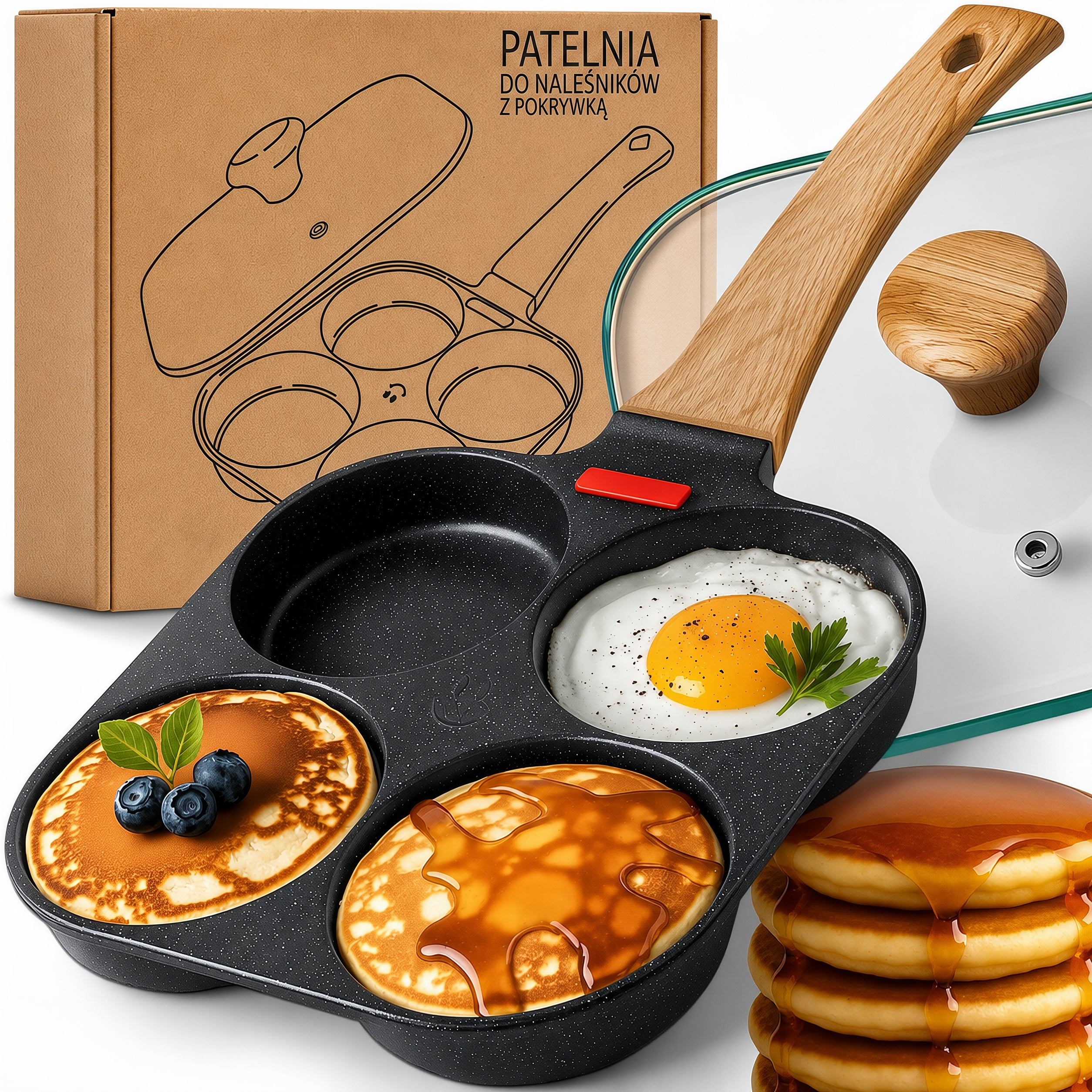 zdjęcie przedmiotu patelnia do naleśników 4 otwory z pokrywką patelnia do jajek sadzonych pancakes placuszków omletów racuchów nieprzywierająca patelnia   z 4 wgłębieniami forma do smażenia naleśników jajek i placków patelnia wielofunkcyjna z pokrywą patelnia   naleśników placków ziemniaczanych jajek sadzonych śniadania patelnia z czterema otworami do równoczesnego smażenia forma na pancakes naleśniki jajka omlety placki patelnia kuchenna