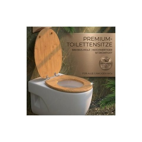 Image of Toilet Seat With Dual Mechanism, Mdf, Stainless Steel Metal Hinges, 175kg Load Capacity, Bamboo