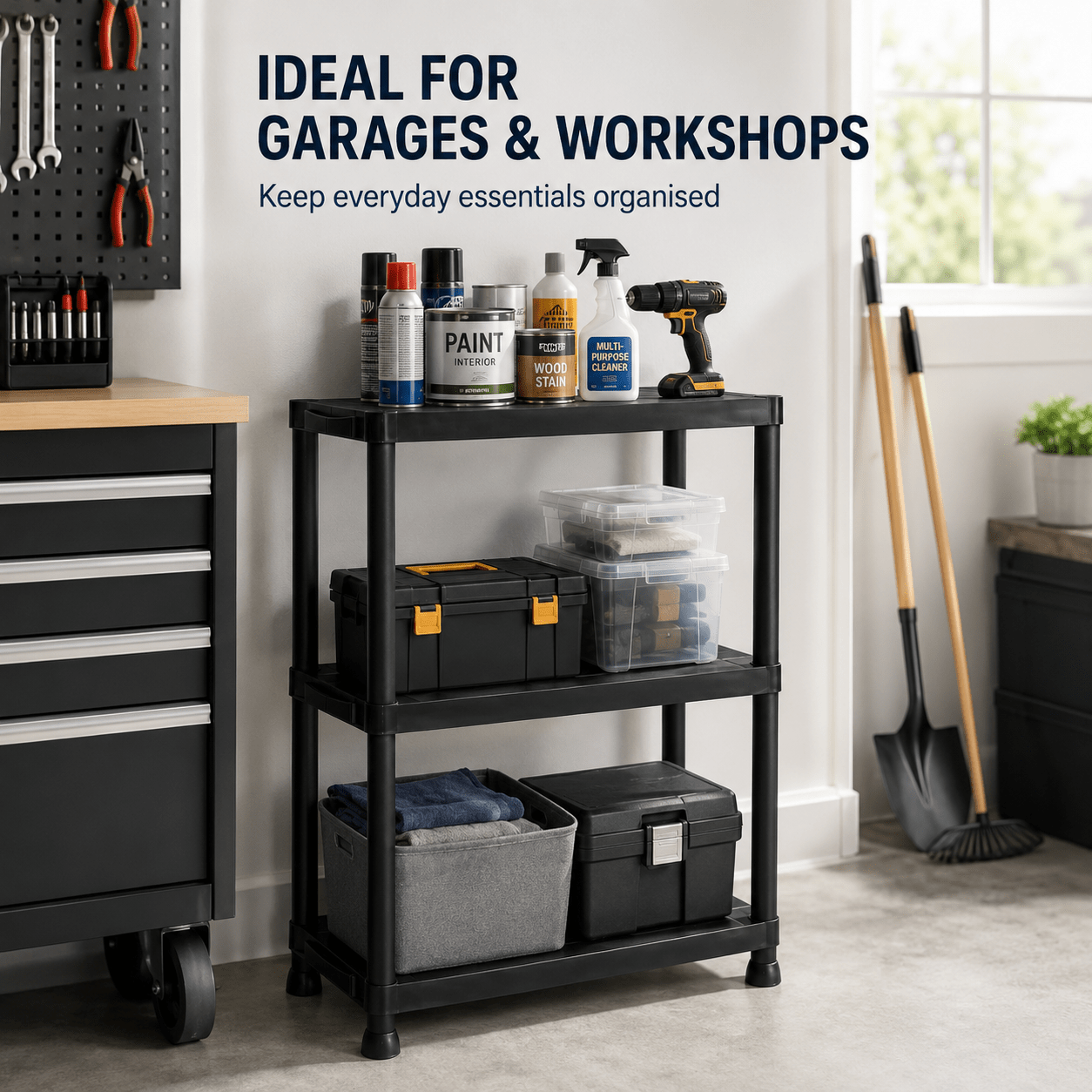 2 Tier Heavy Duty Plastic Shelving Unit for Garage Storage