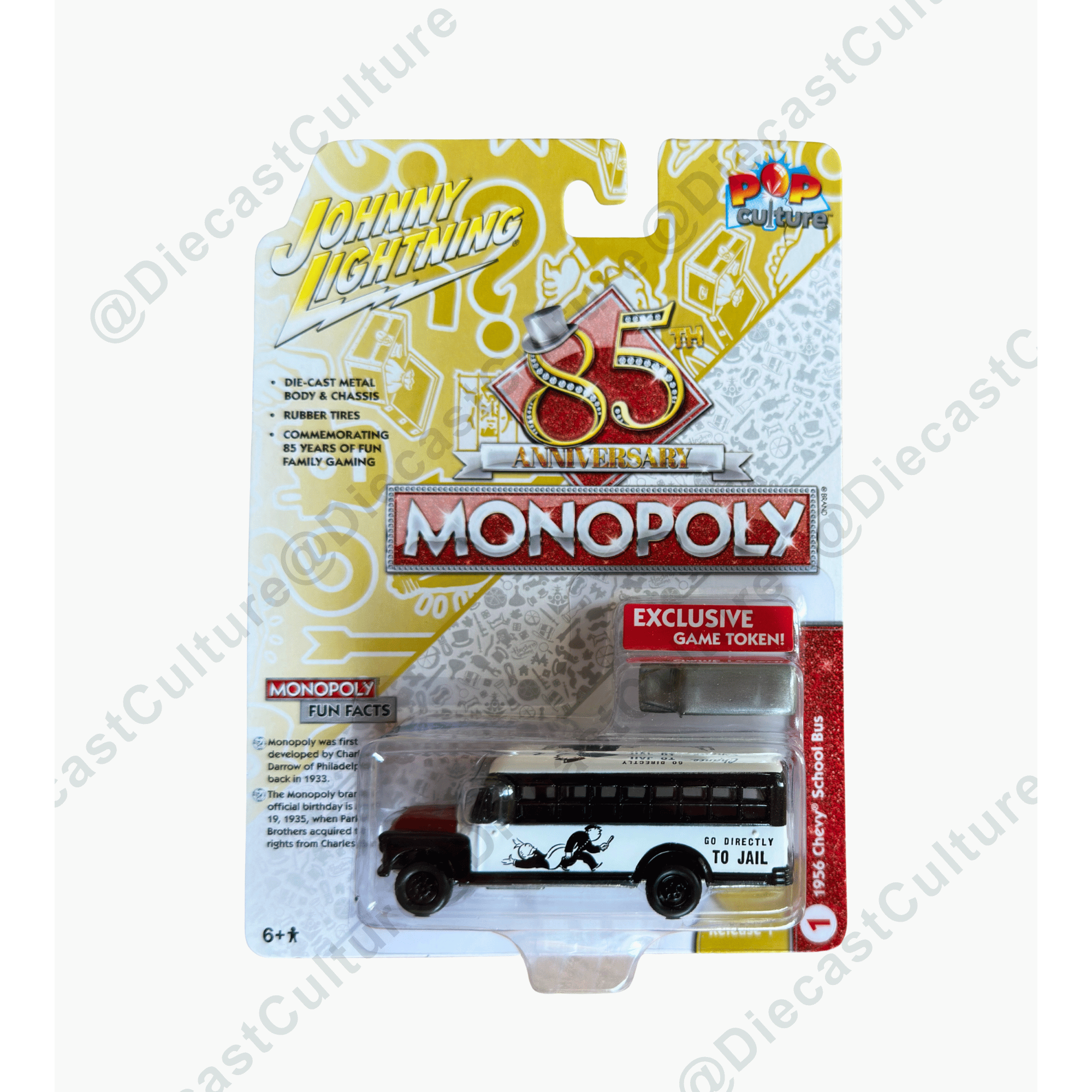 Image of 2020 Lightning Monopoly 85th Anniversary 1956 School Bus Jlsp092 1:64 Diecast Collector Vehicle Token Gift