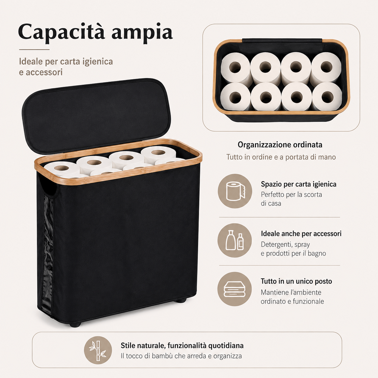TEMU Porta Rotoli Carta Igienica Salvaspazio, Contenitore Stretto con , Organizer Pieghevole per Bagno, Camera e Lavanderia