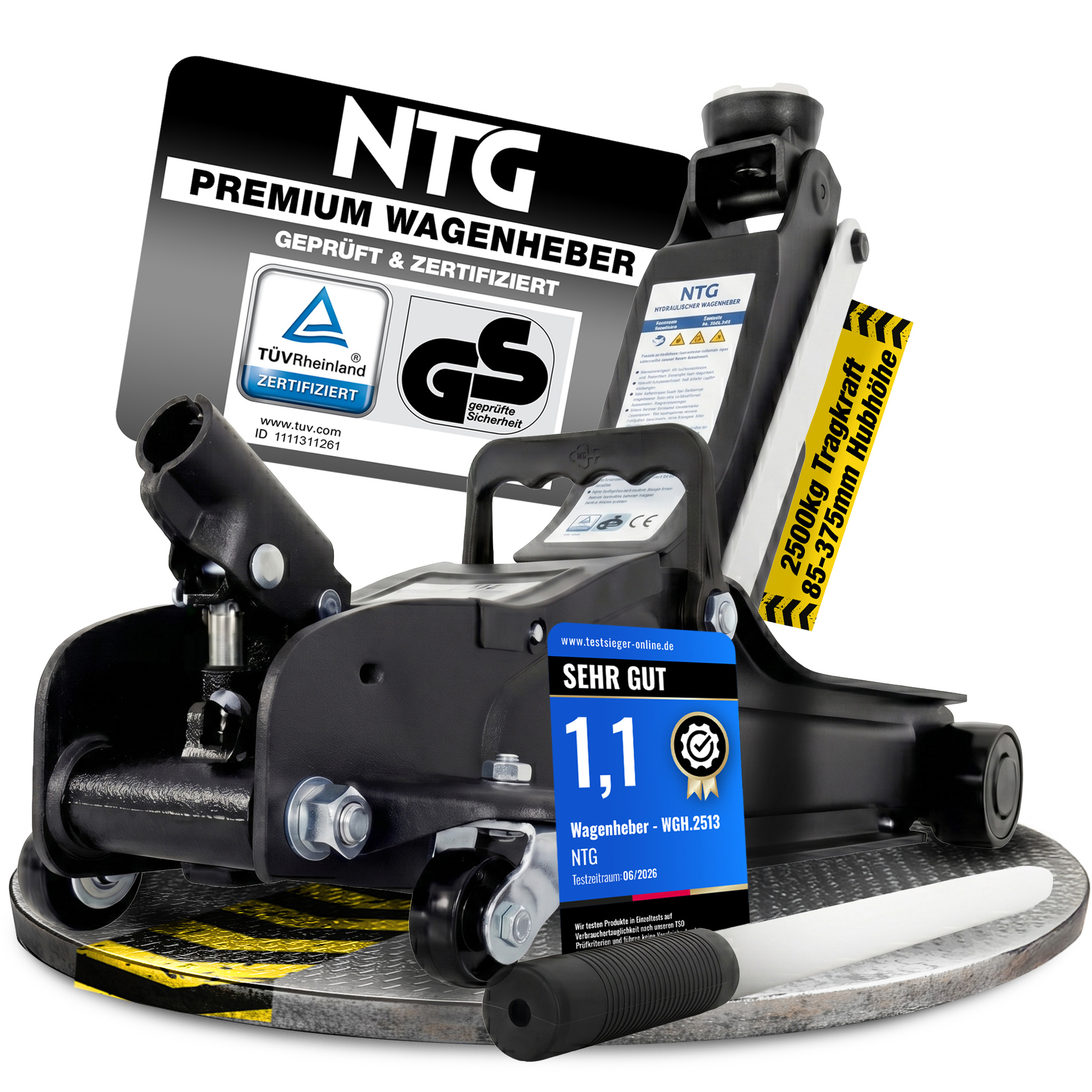 Hydraulic Car Jack 2.5t (85-375mm Lifting Height) Tüv Certified Professional Flat Trolley Jack For Low-profile Cars, Vehicles, And