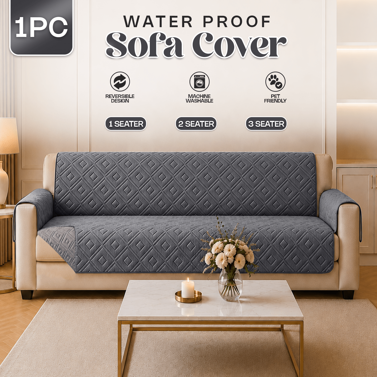 TEMU 1pc Premium Waterproof Sofa Cover For Dogs – Thick Reversible Non-slip Furniture Protector, Washable, Wrinkle-resistant Couch Cover For Living