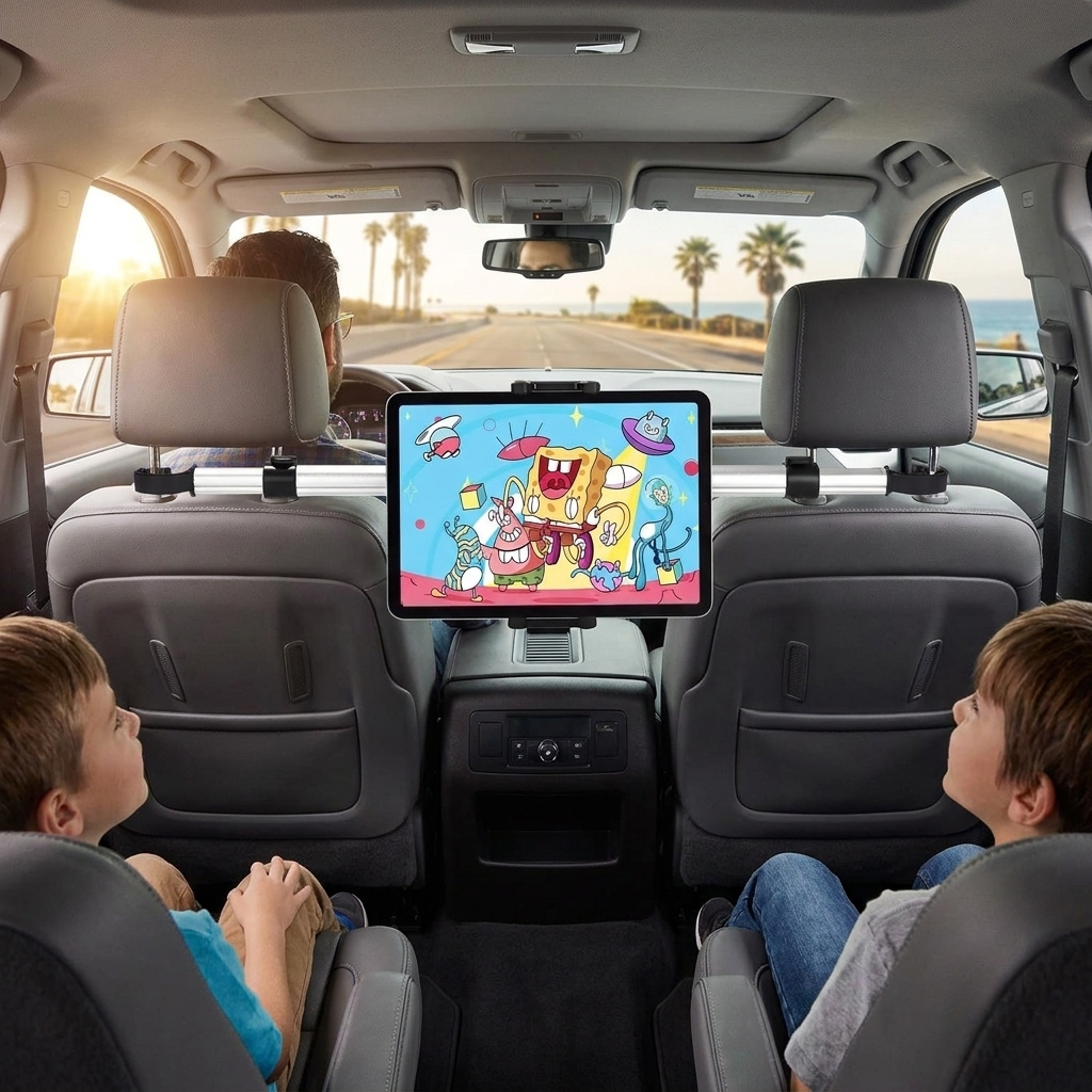 Image of Adjustable Rear Seat Tablet Mount, 75° Tilt 360° Rotation Car Headrest Tablet Holder, Stable Anti‑shake Stand For Ipad Phones For Road Trips