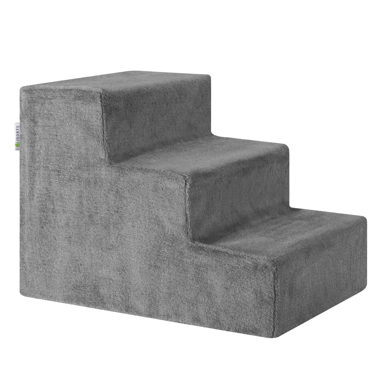 Image of Pet Stairs Dog Stairs 36 Cm Stairs 3 Steps Plush Cover Washable Cat Stairs Dog Ramp For Bed, Sofa, Couch And Car Cover Gray