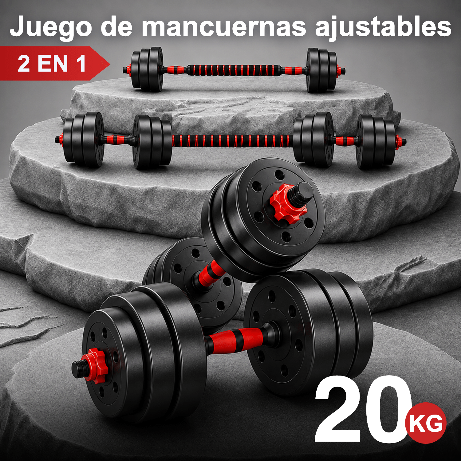 TEMU Set de Mancuernas 10/15/20/25/30/40 kg con Barra de Conexión, Pesas Ajustables para Fitness, Entrenamiento de en Casa y Gimnasio