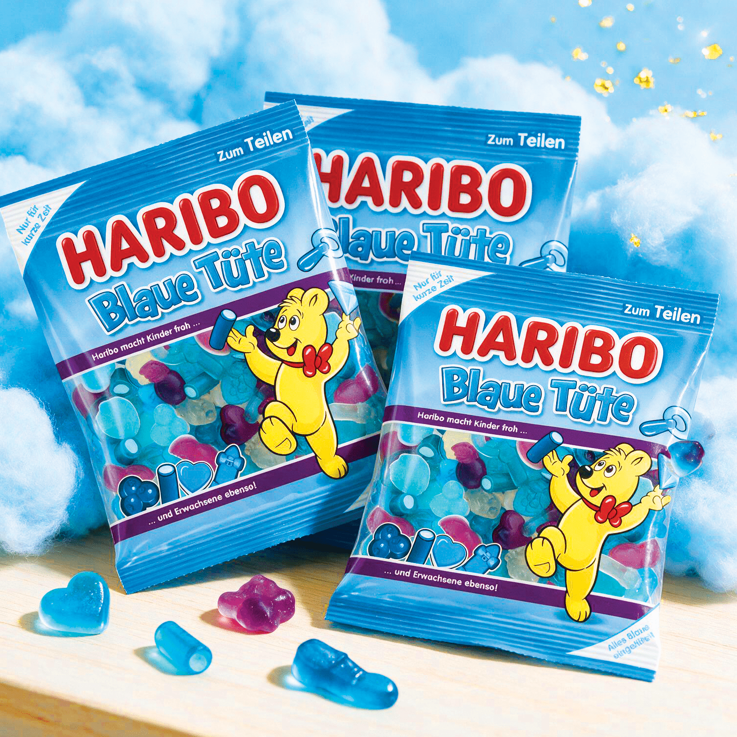 3rd Pack Haribo Blue Bag – Fruit Gummies Partially With Whipped Sugar 3x175g